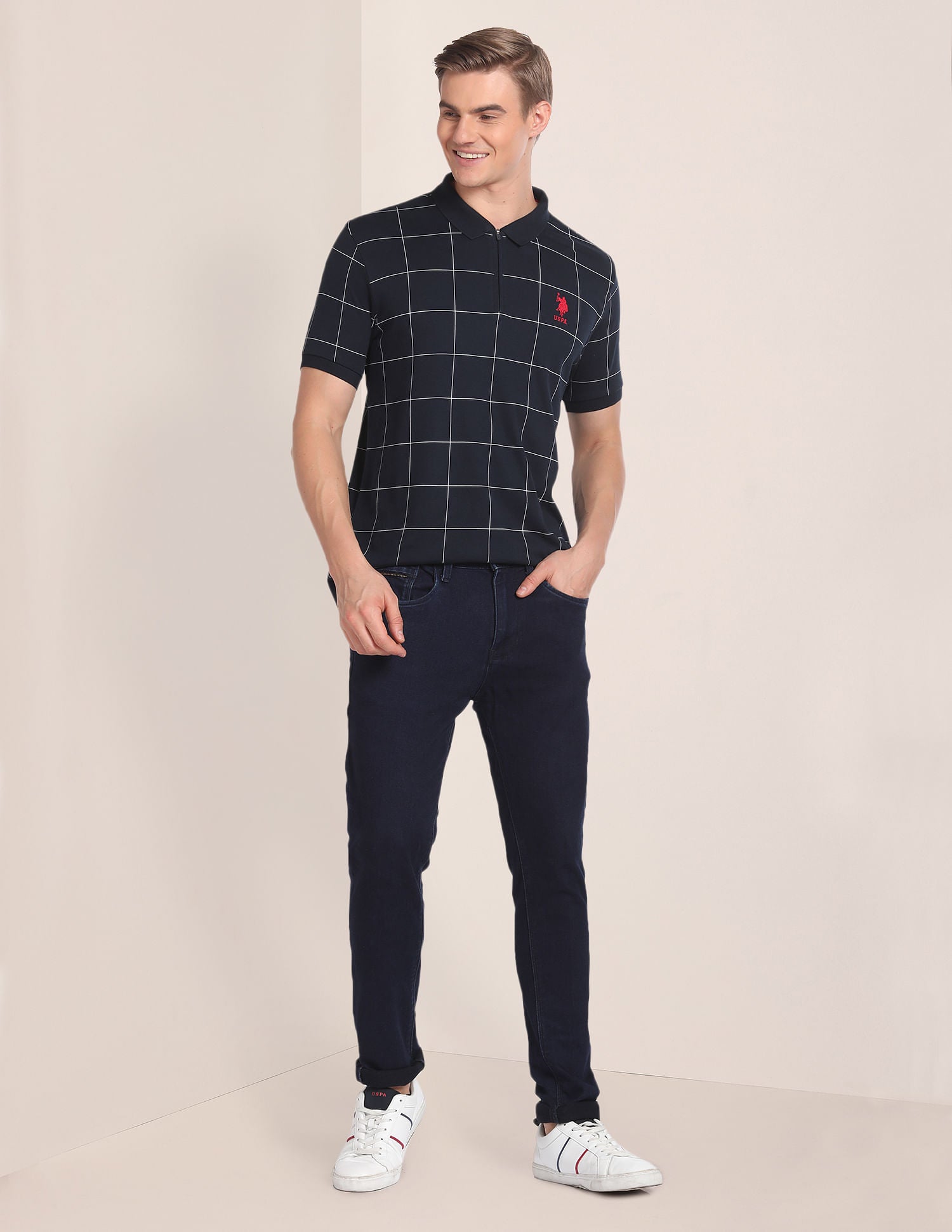 Check Knit Polo Shirt Navy - U.S. Polo Assn. India | Large