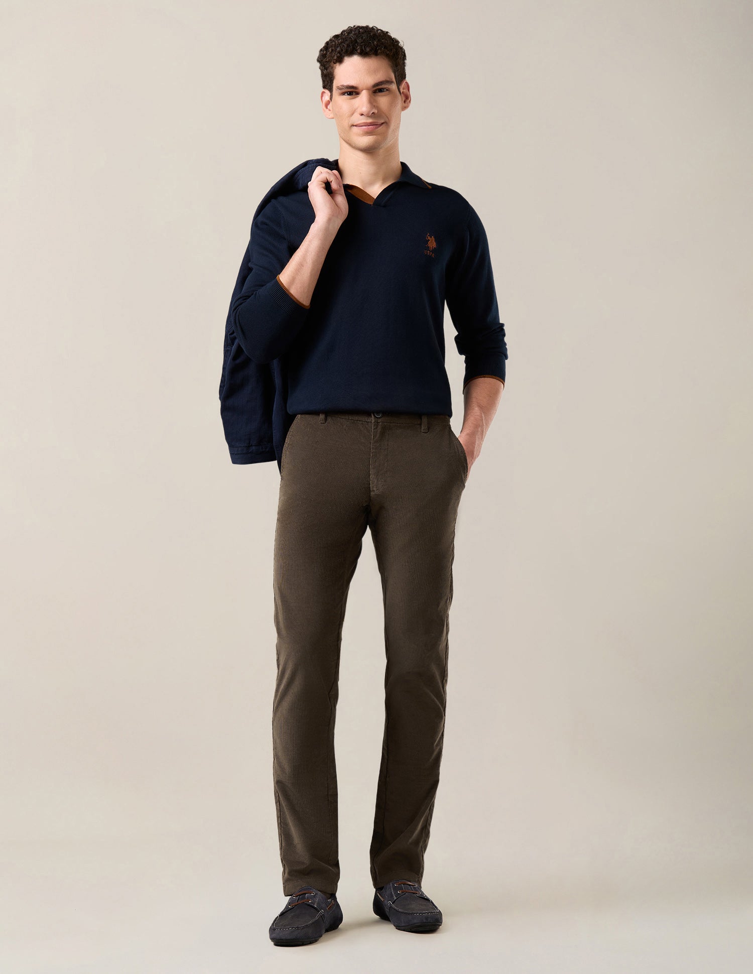 Denver Slim Fit Corduroy Trousers Dark Brown - U.S. Polo Assn. India | Large