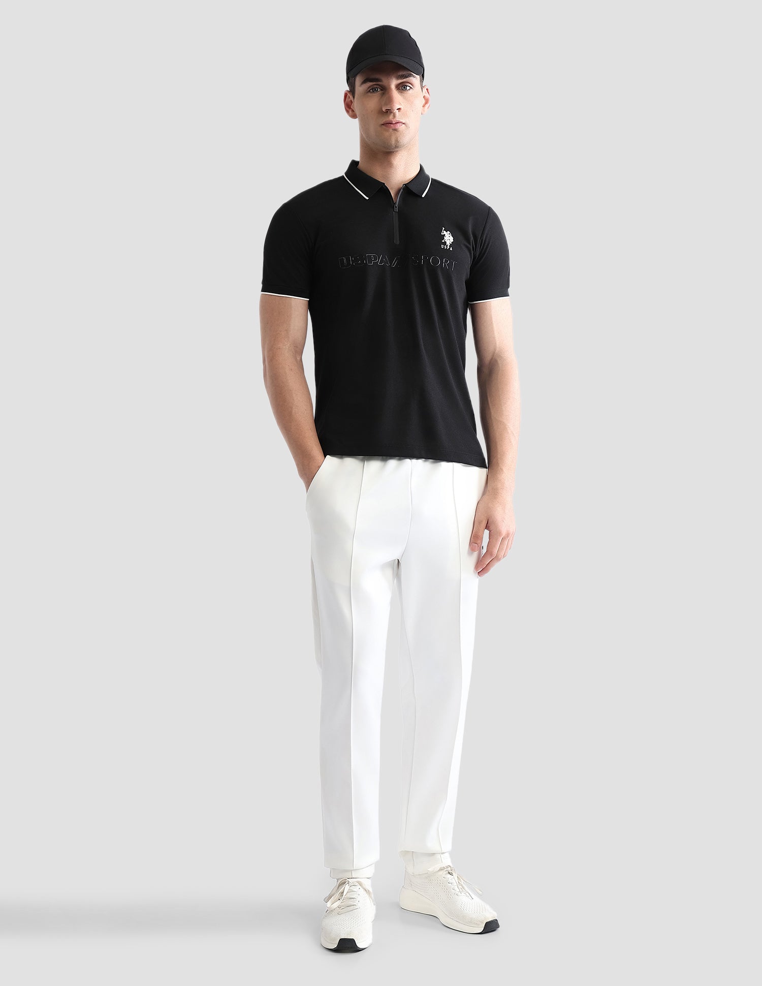 Brand Embossed Regular Fit Active Polo Shirt Black - U.S. POLO ASSN. | Large