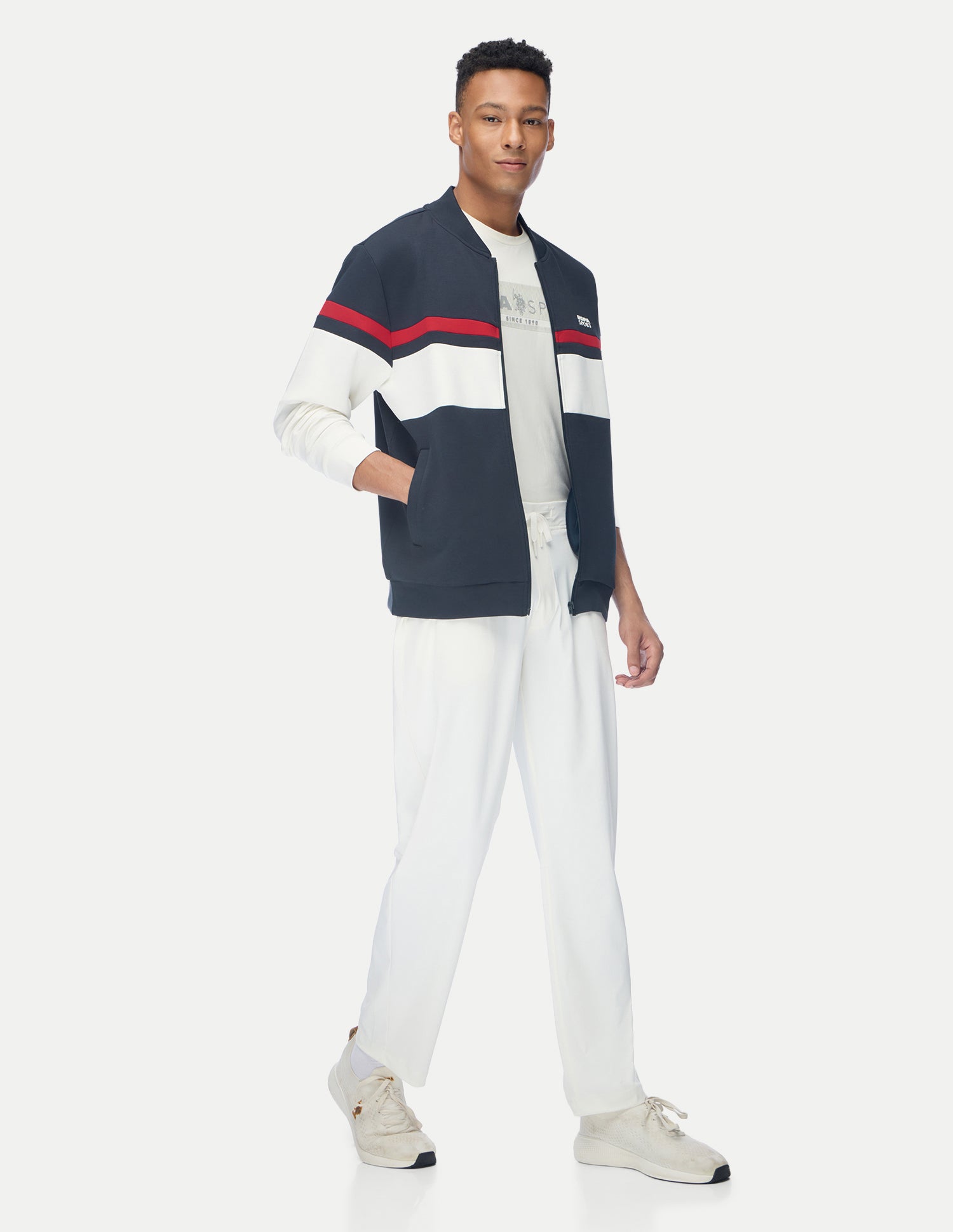 Colour Blocked Slim Fit Active Zipper Sweatshirt Navy - U.S. Polo Assn. India | Large