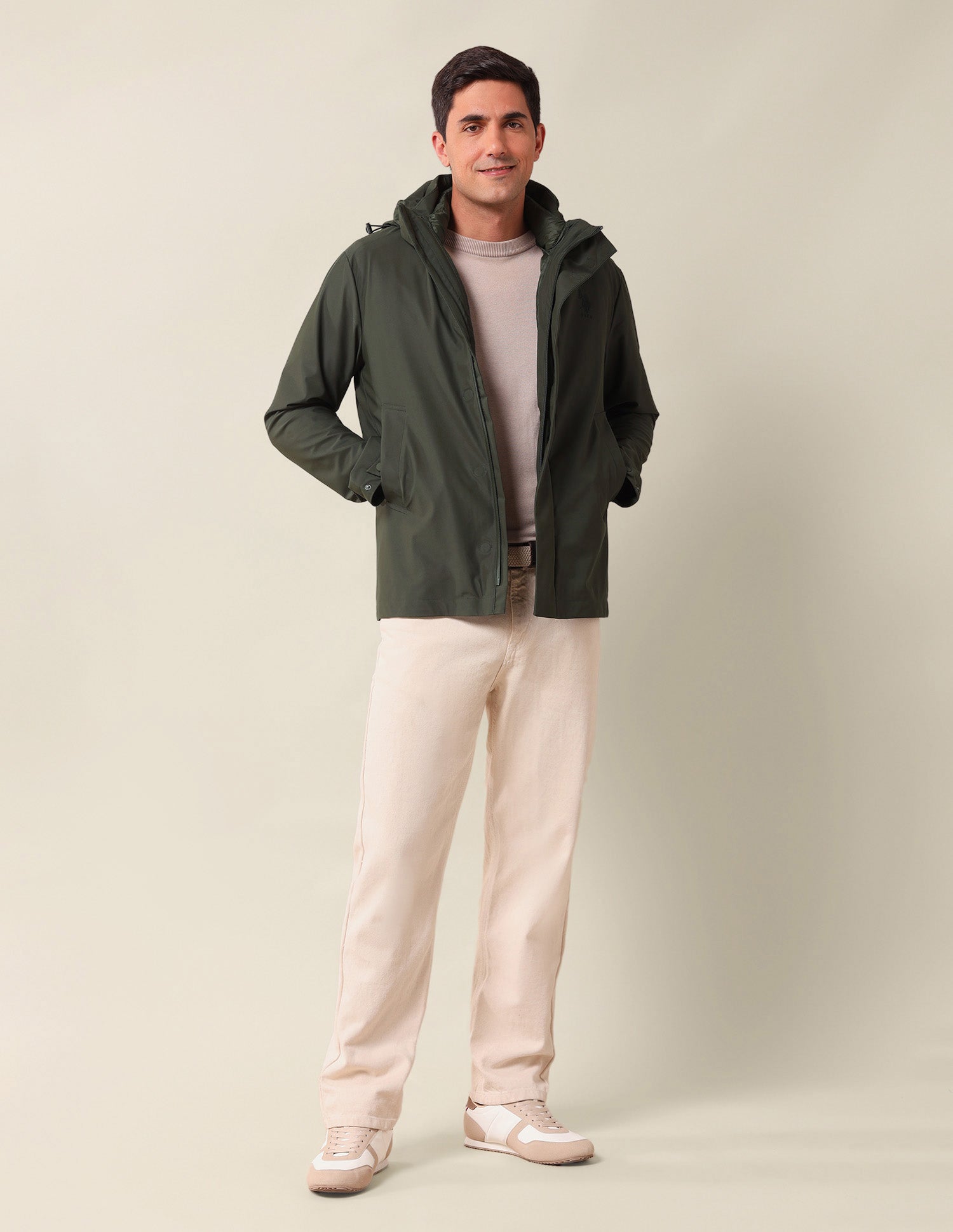 Hooded Solid Jacket Olive - U.S. Polo Assn. India | Large