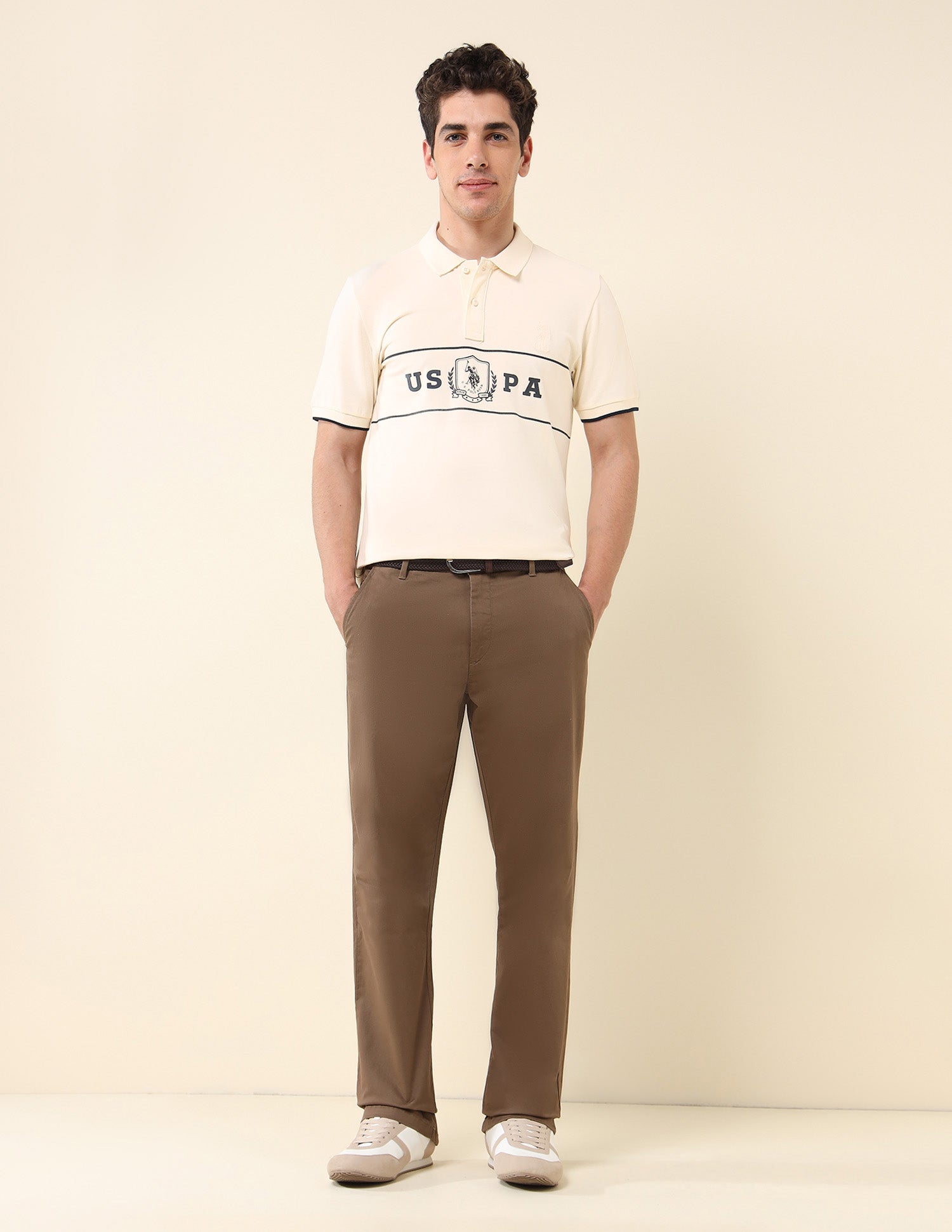 Brand Printed Slim Fit Classic Polo Shirt Beige - U.S. Polo Assn. India | Large