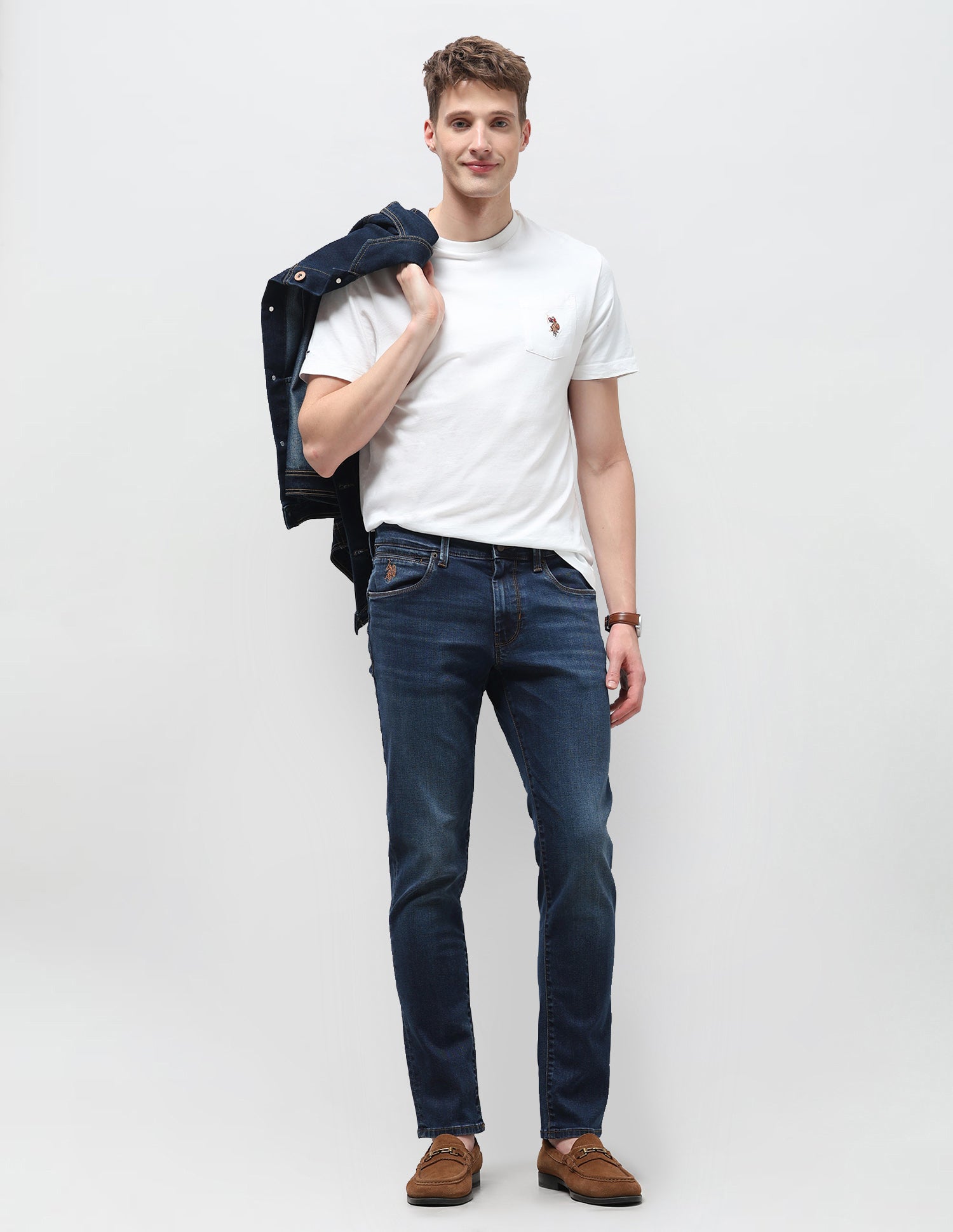 Brandon Slim Tapered Fit Blue Jeans Mid Blue - U.S. Polo Assn. India | Large
