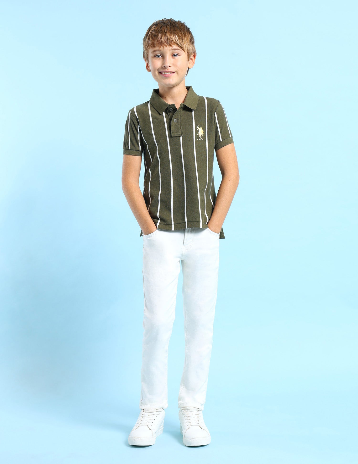 Boys Regular Fit Vertical Striped Polo Shirt Olive - U.S. POLO ASSN. | Large