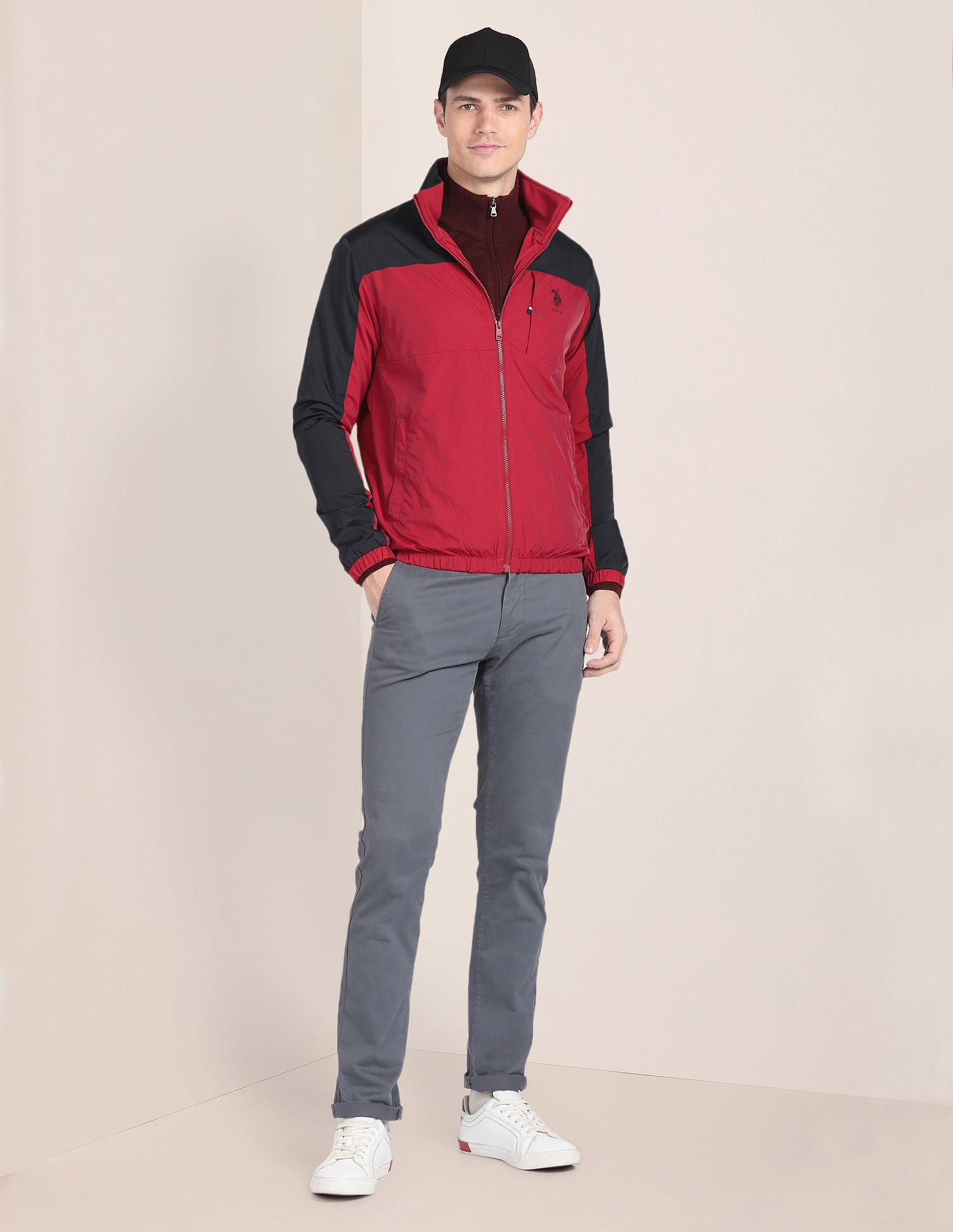 Colour Block Windcheater Jacket Red - U.S. Polo Assn. India | Large