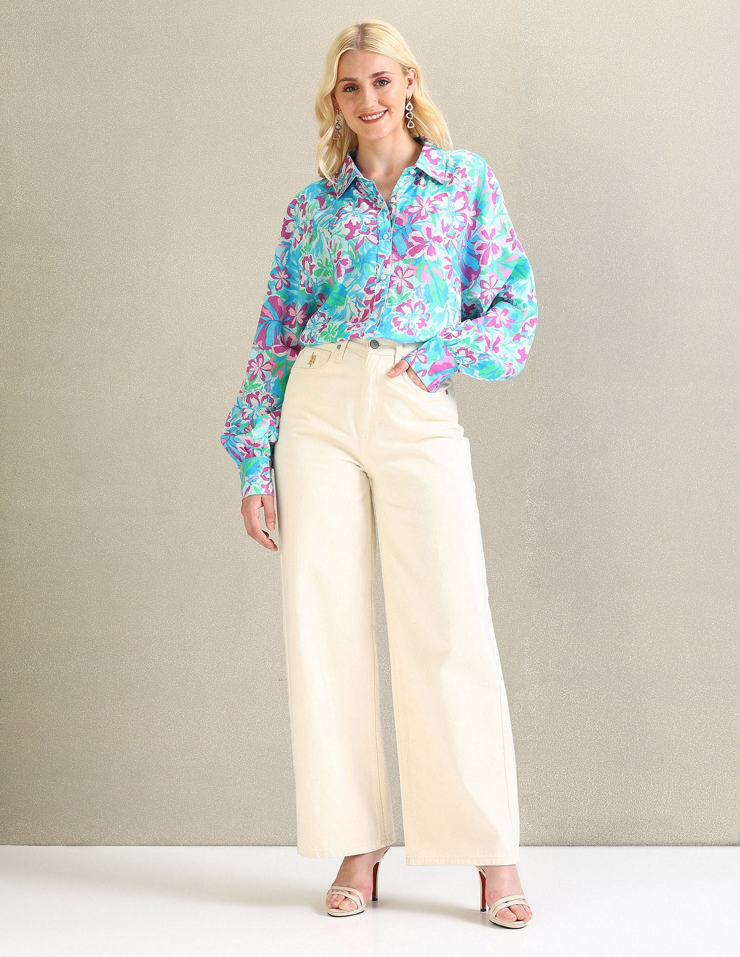 Cotton Raglan Sleeve Boyfriend Shirt Blue, Purple and Green - U.S. POLO ASSN. | Large