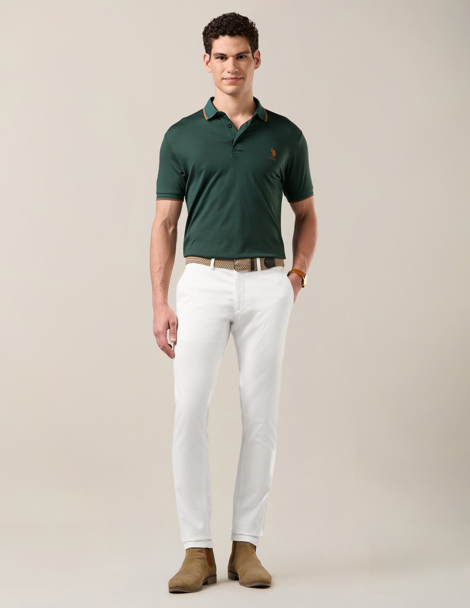 Mid Rise Austin Slim Fit Trousers White - U.S. Polo Assn. India | Large