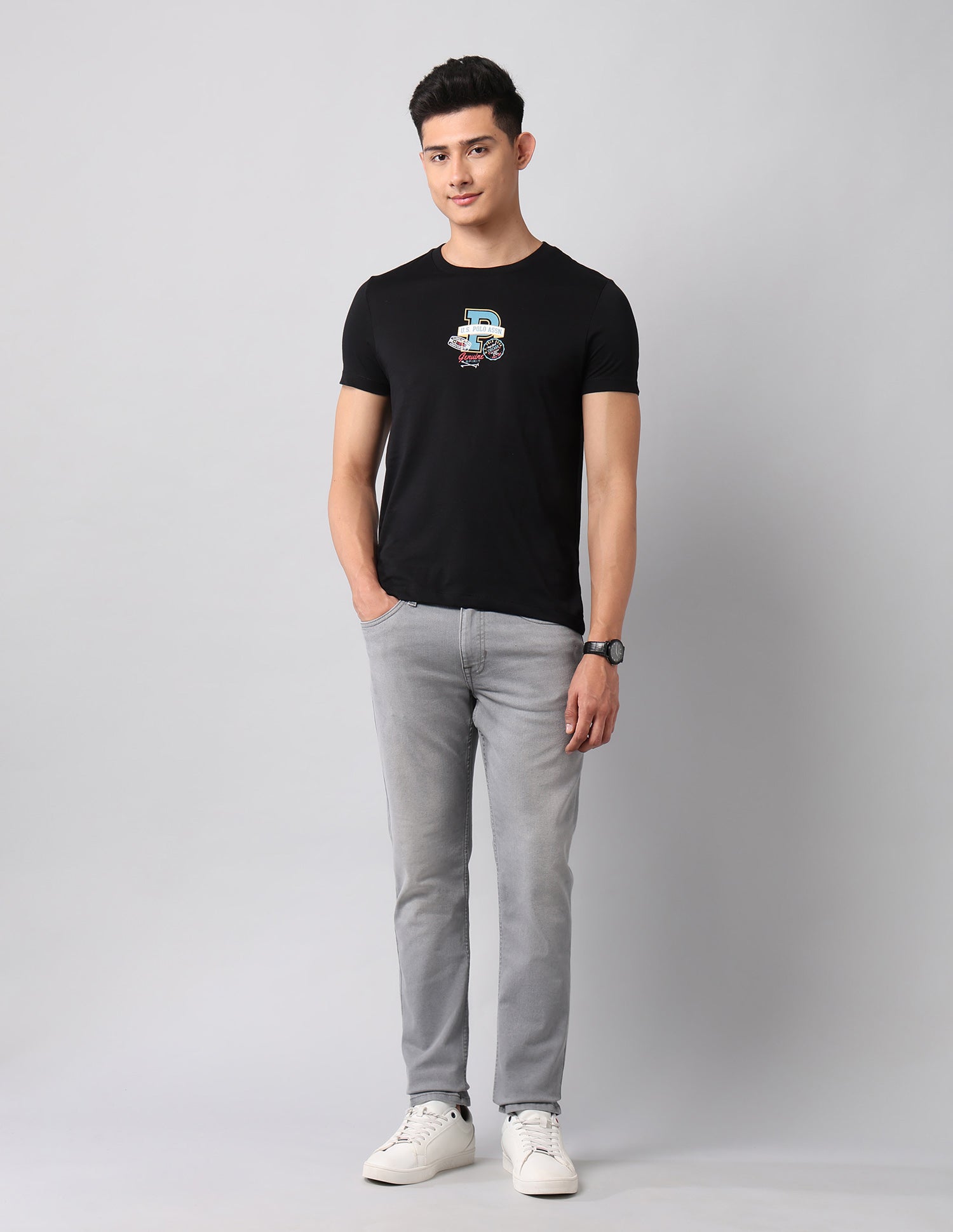 Graphic Printed Pure Cotton T-Shirt Black - U.S. Polo Assn. India | Large