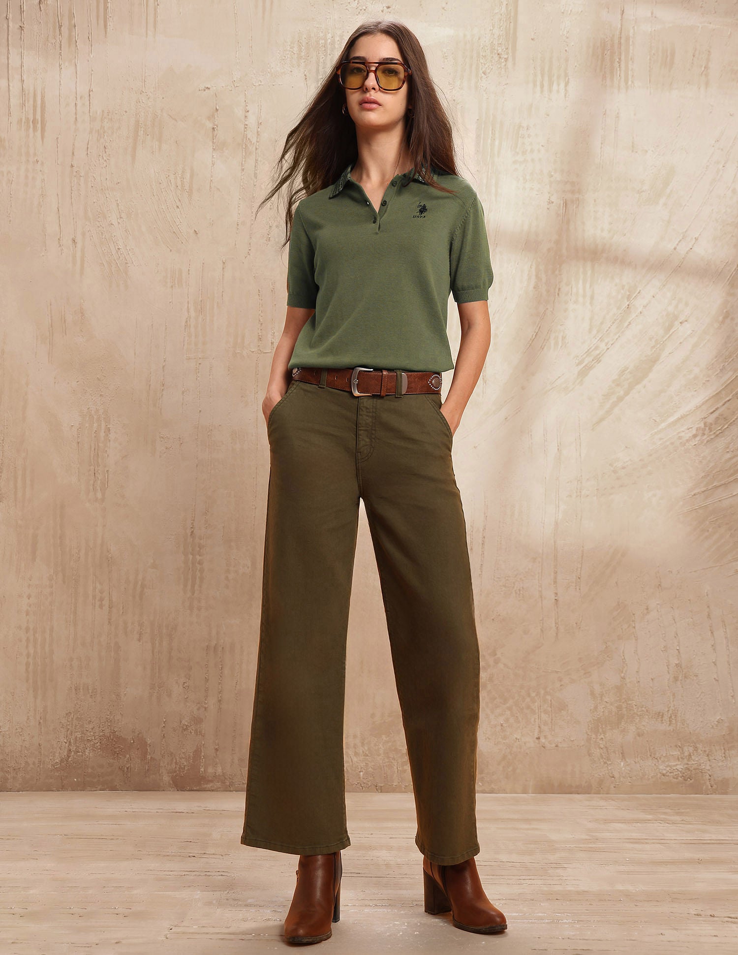 Jacquard Collar Relaxed Fit Polo Shirt Olive - U.S. POLO ASSN. | Large