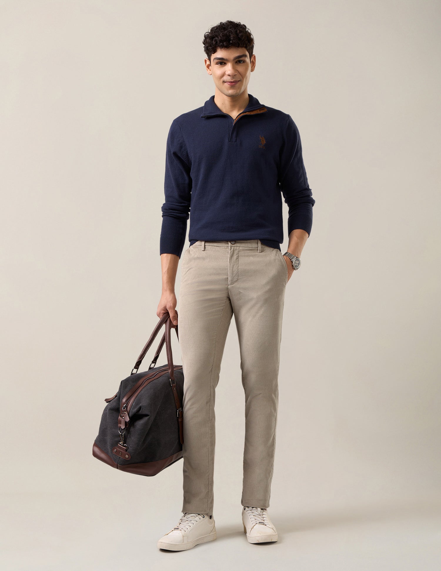 Denver Slim Fit Corduroy Trousers Beige - U.S. Polo Assn. India | Large