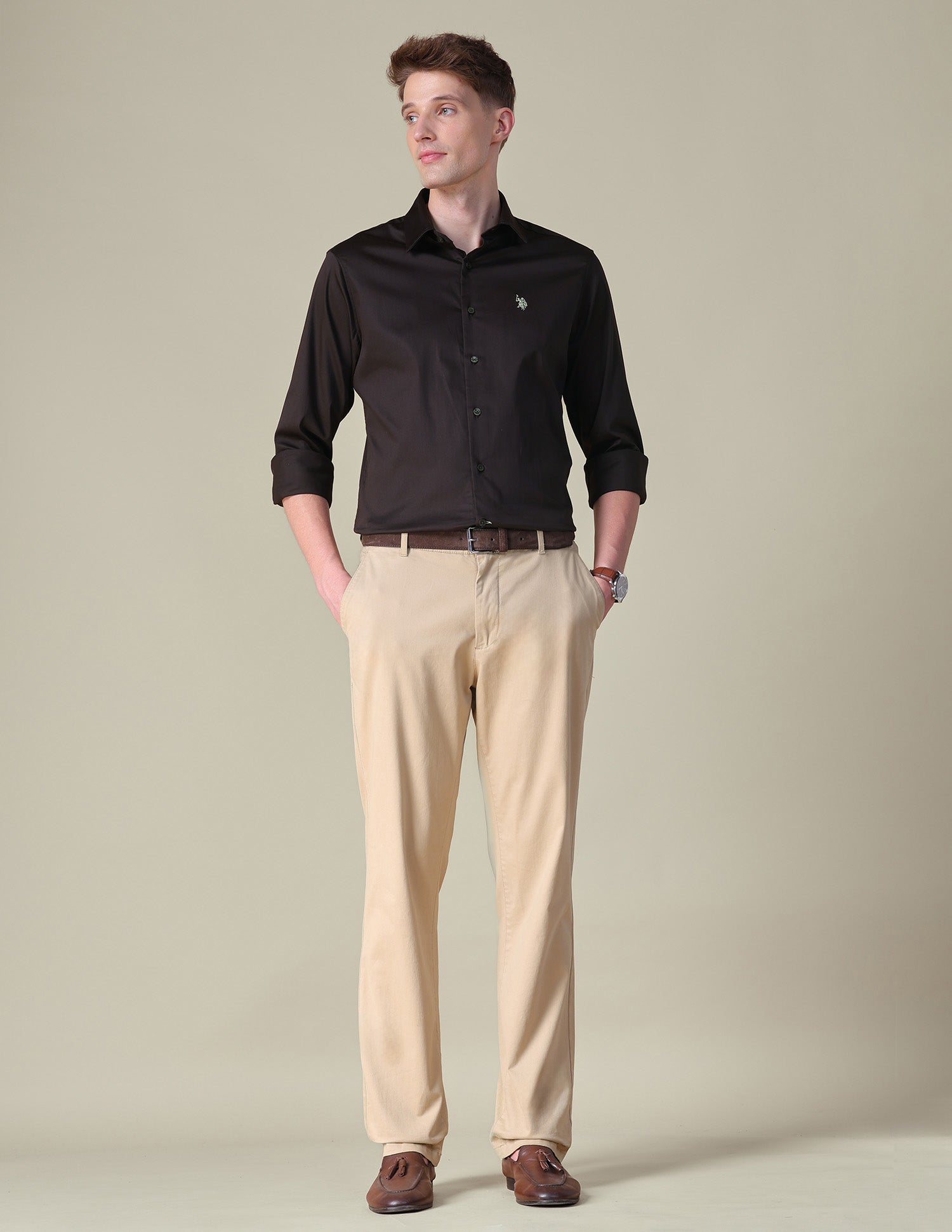 Satin Tailored Fit Shirt Choco - U.S. POLO ASSN. | Large