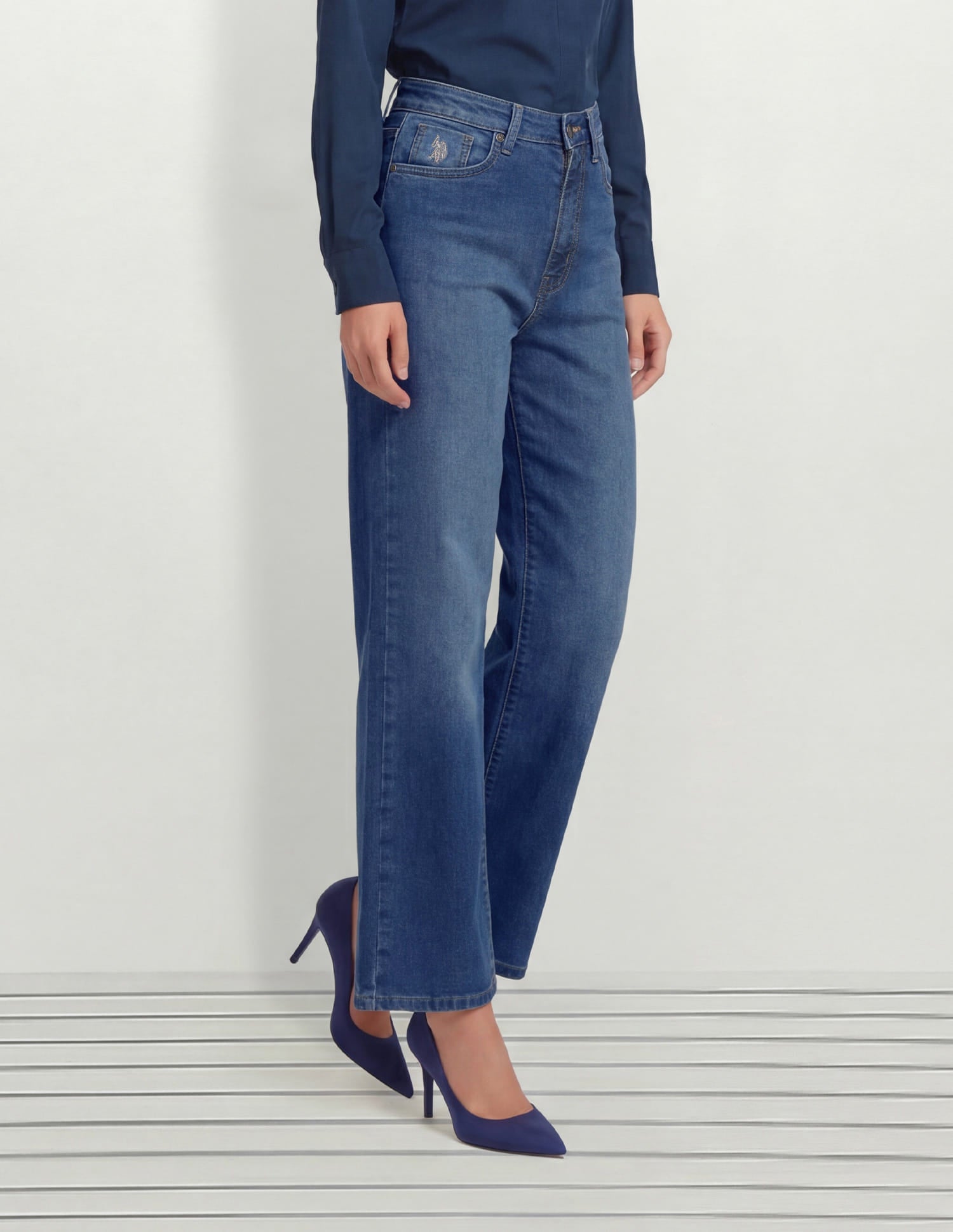High Rise Wide Leg Fit Jeans Blue - U.S. Polo Assn. India | Large