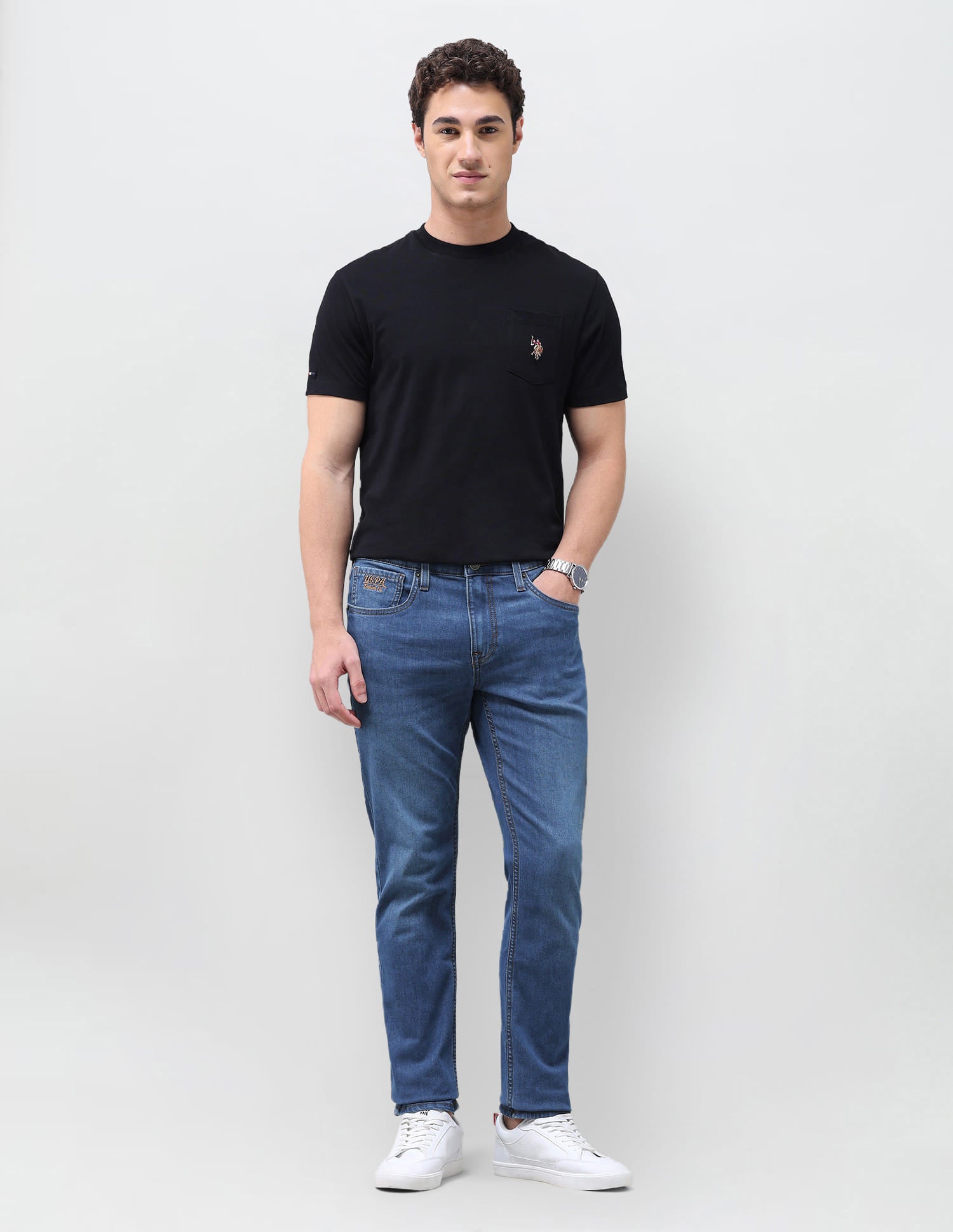 Solid Slim Tapered Fit Jeans Blue - U.S. Polo Assn. India | Large