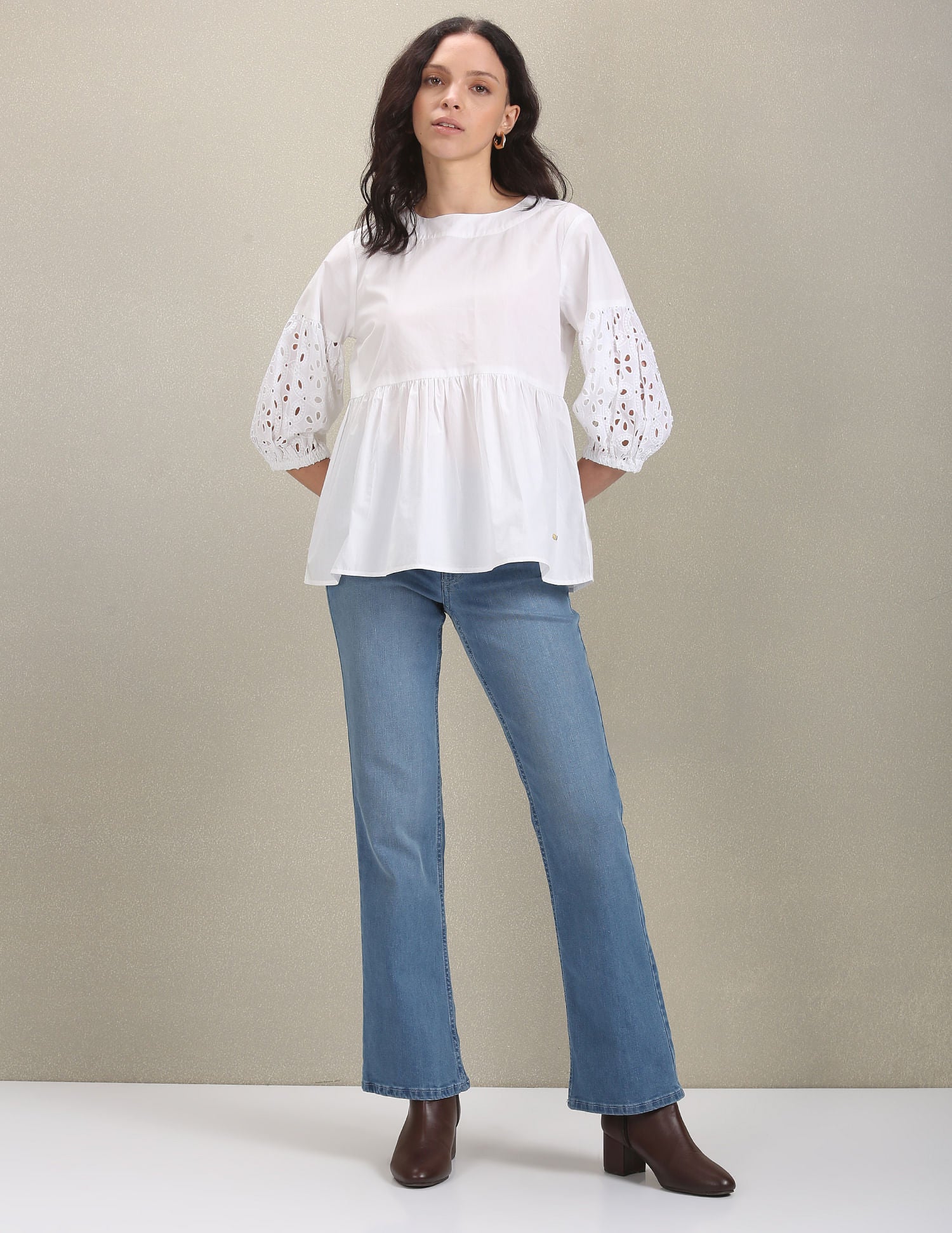 Three Quarter Sleeve Peplum Top White - U.S. Polo Assn. India | Large