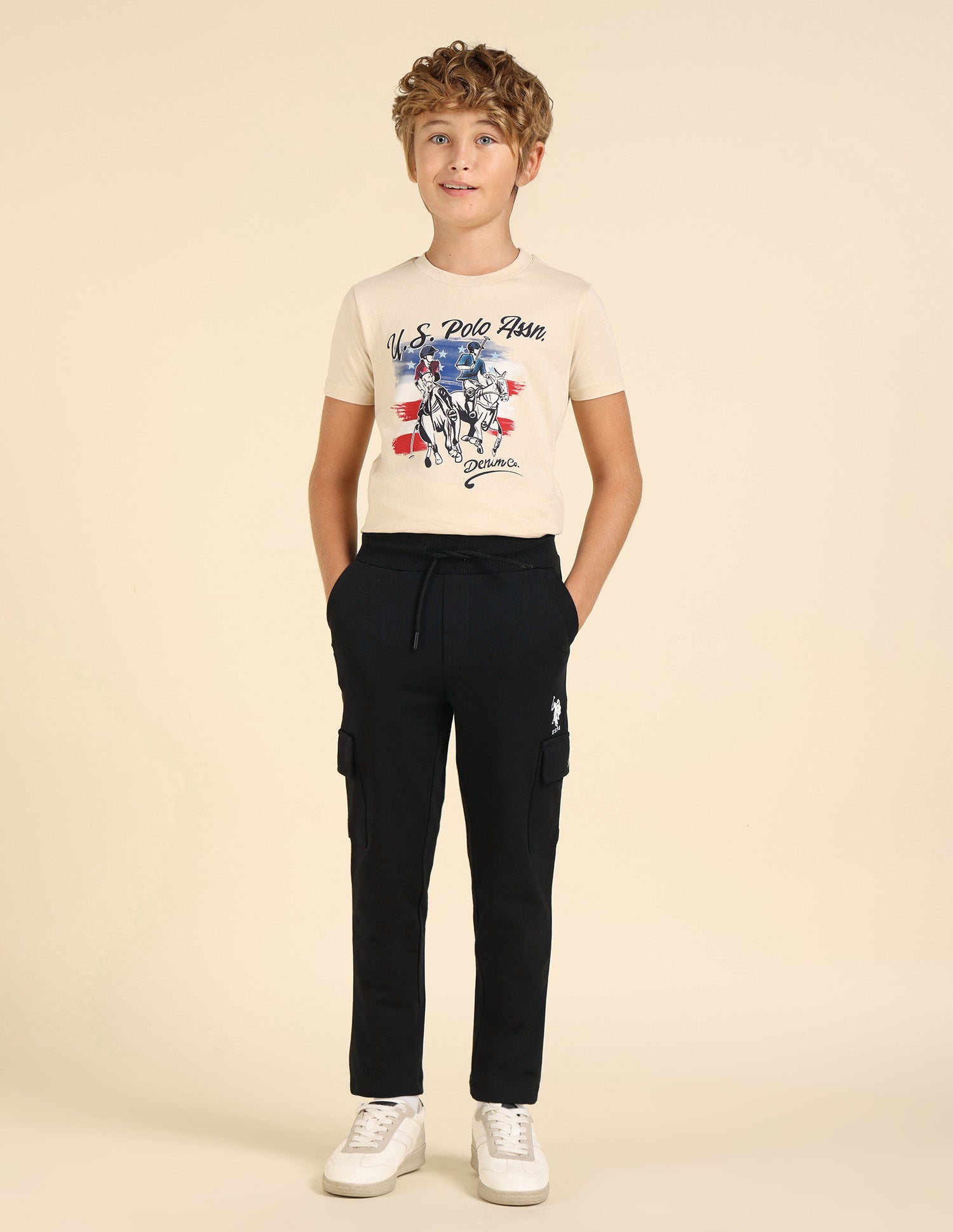 Boys Solid Pure Cotton Track Pants Black - U.S. POLO ASSN. | Large