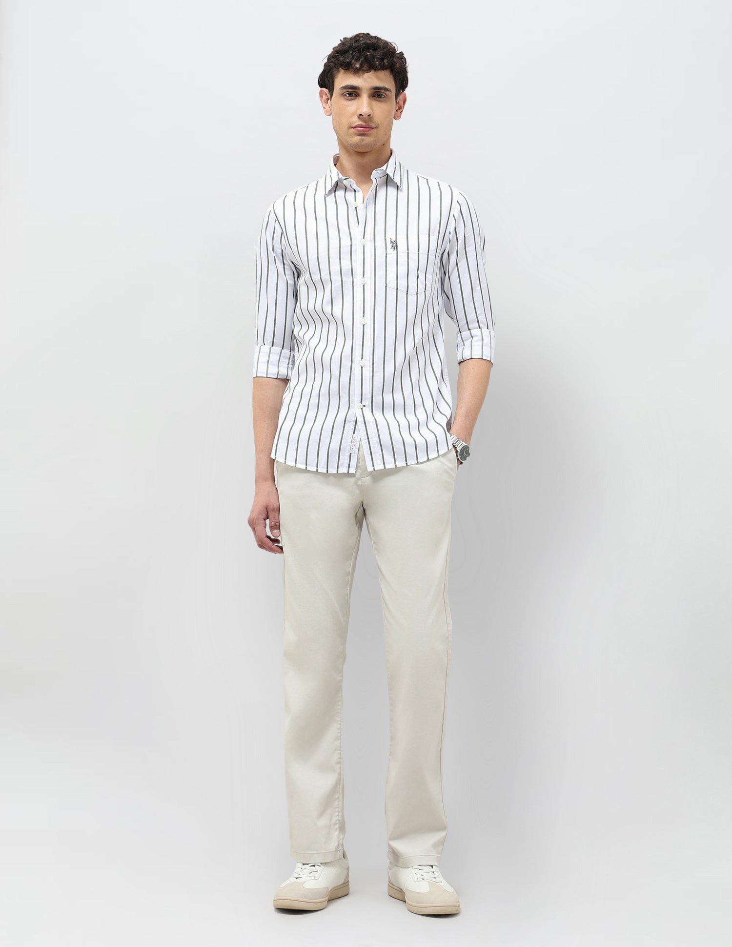 Vertical Striped Tailored Fit Shirt Olive - U.S. POLO ASSN. | Large