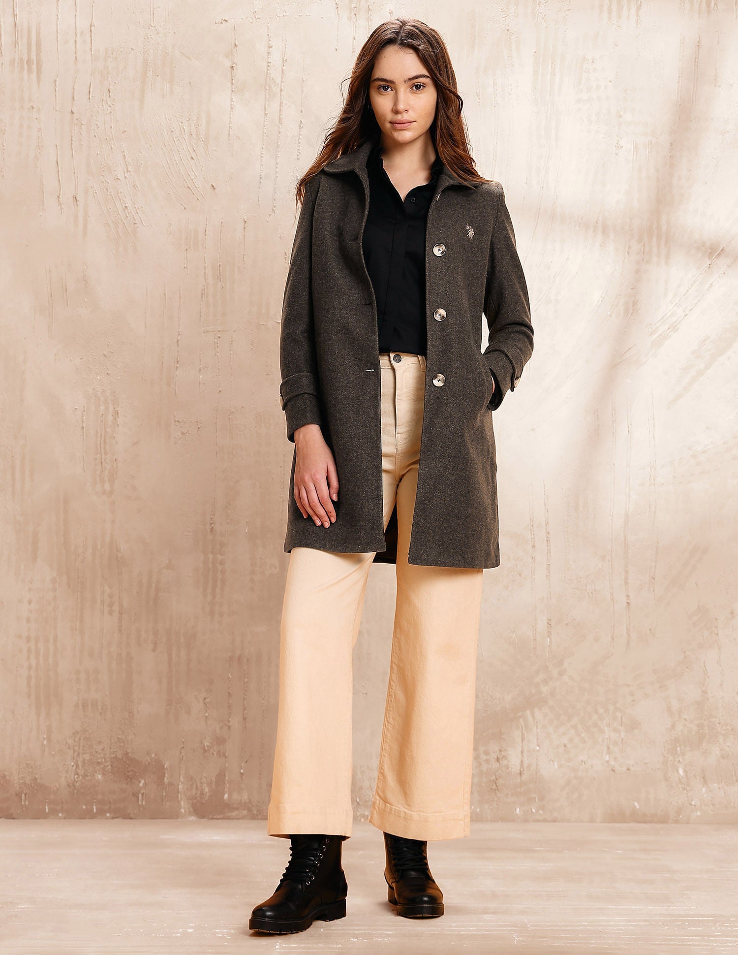 Solid Regular Fit Trench Coat Brown - U.S. POLO ASSN. | Large