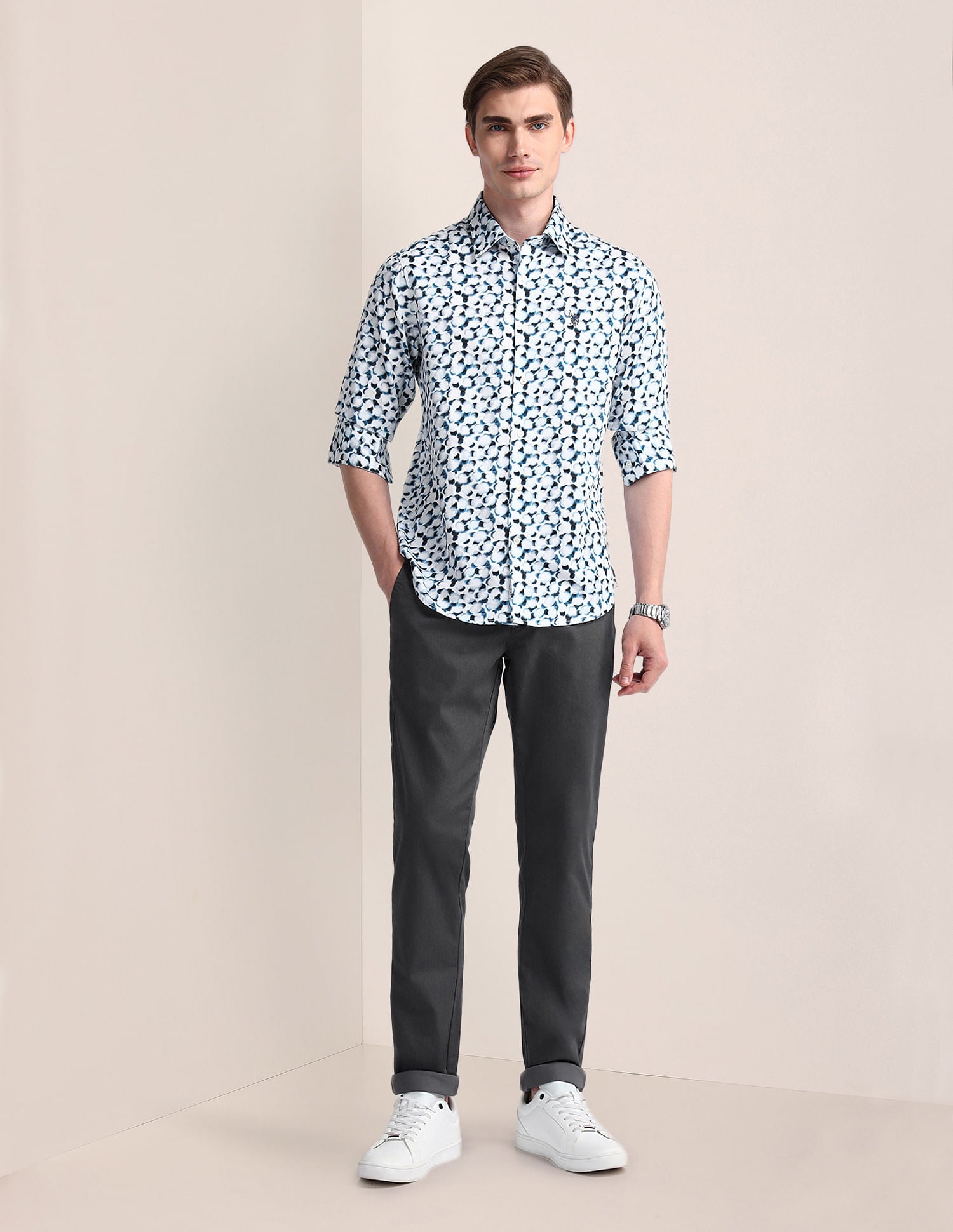 All Over Print Oxford Shirt Blue - U.S. Polo Assn. India | Large