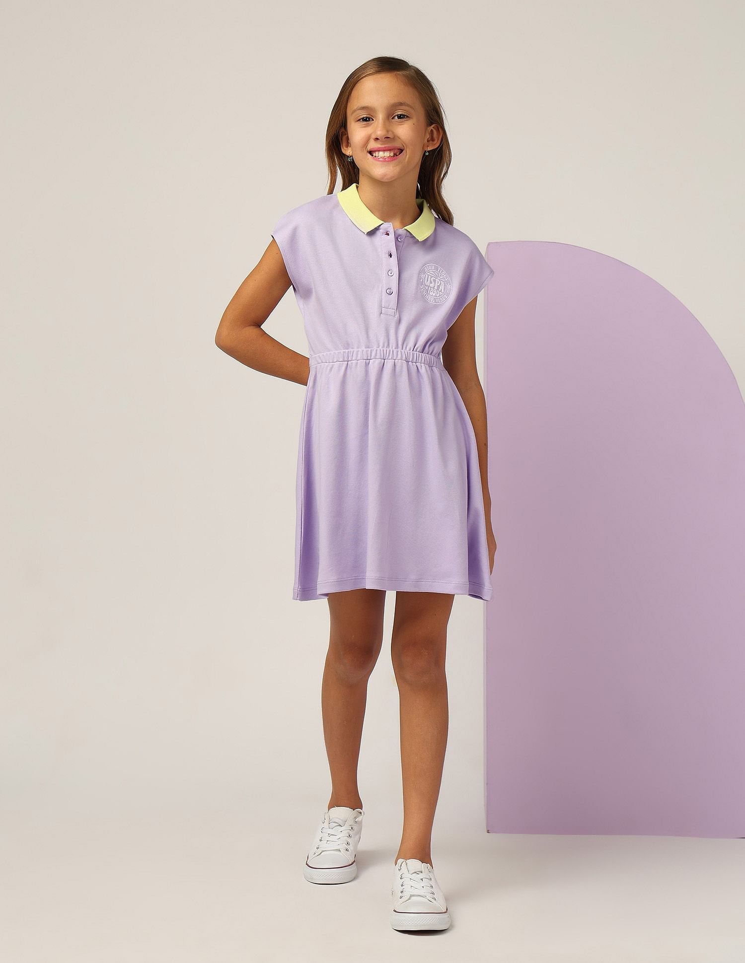 Girls Cinched Waist Polo Dress Light Purple - U.S. POLO ASSN. | Large