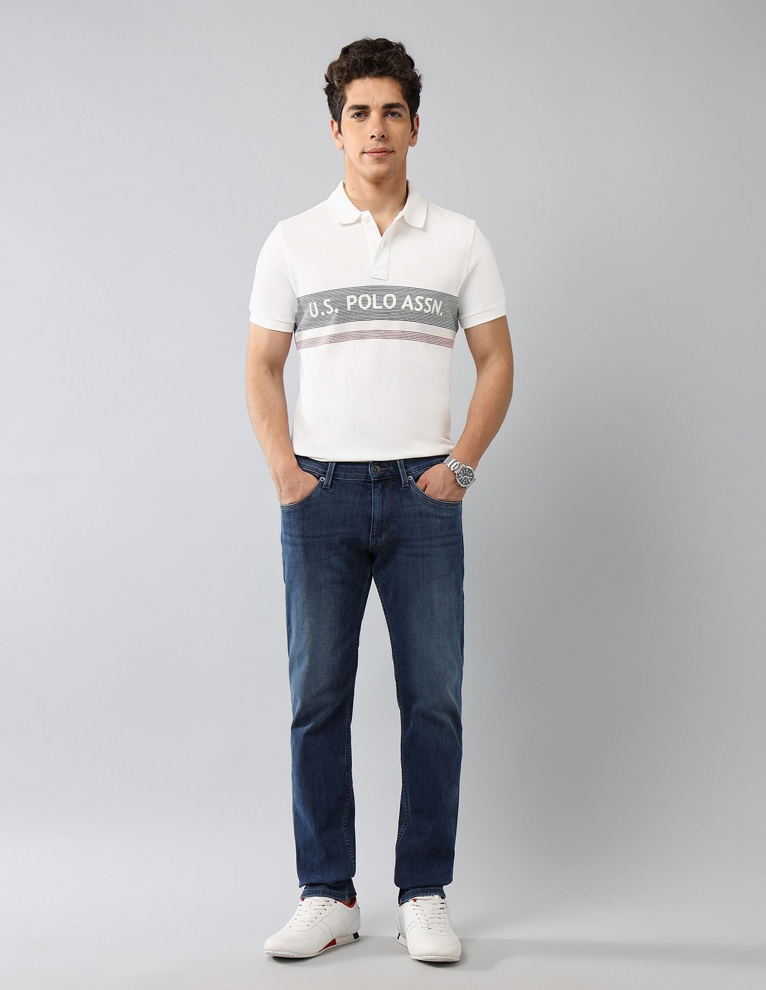 Brand Printed Muscle Fit Polo Shirt Ivory - U.S. POLO ASSN. | Large