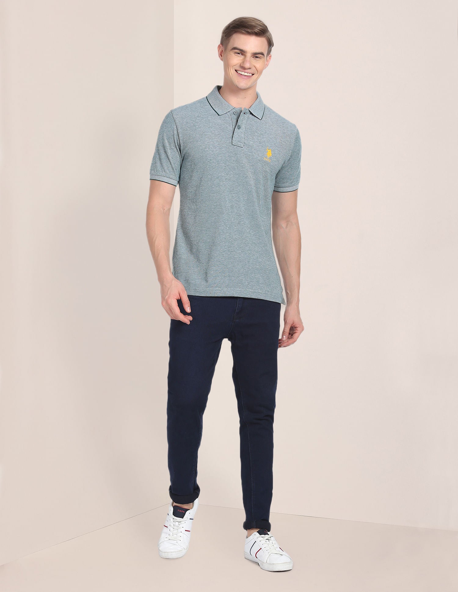 Tipped Collar Heathered Polo Shirt Green - U.S. POLO ASSN. | Large