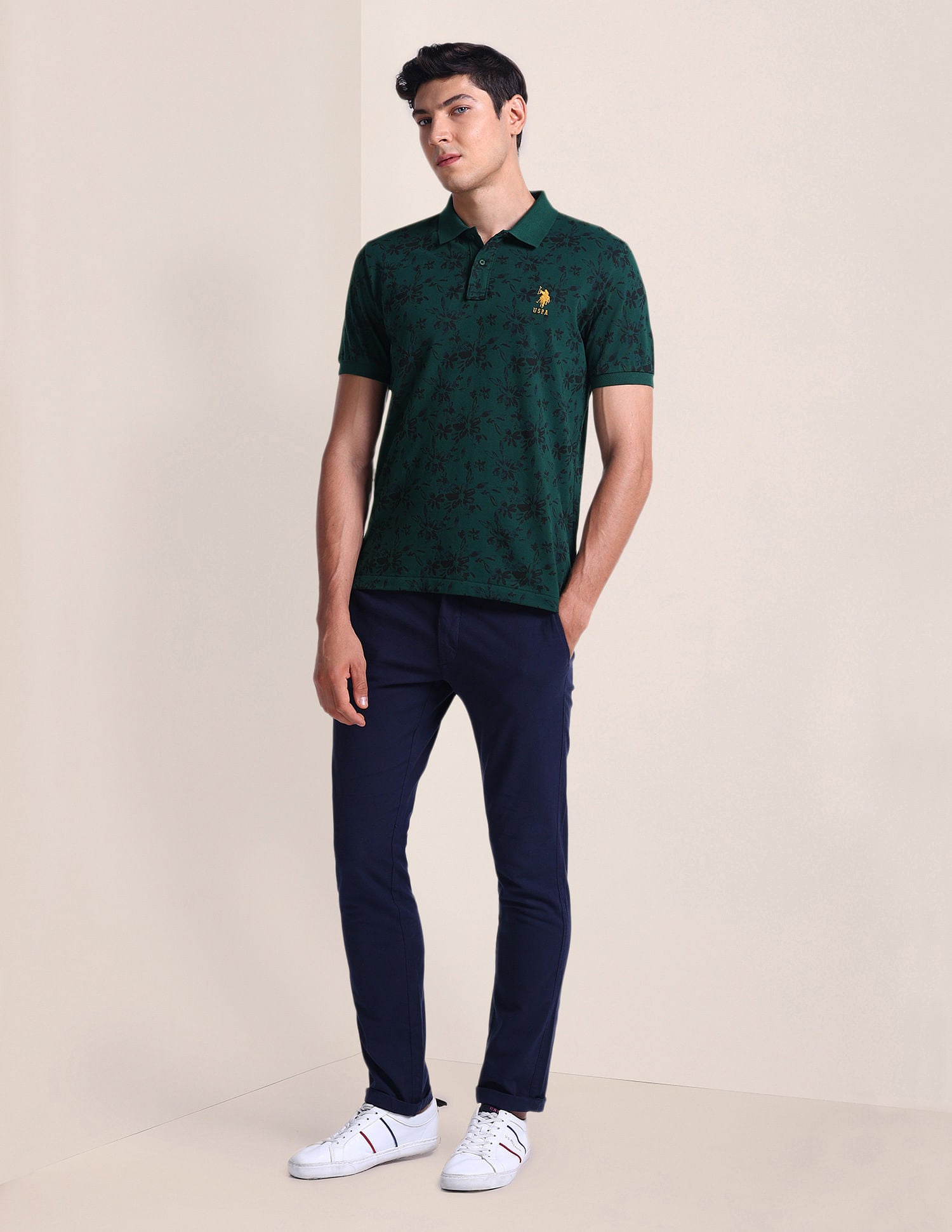 Floral Slim Fit Polo Shirt Dark Green - U.S. POLO ASSN. | Large