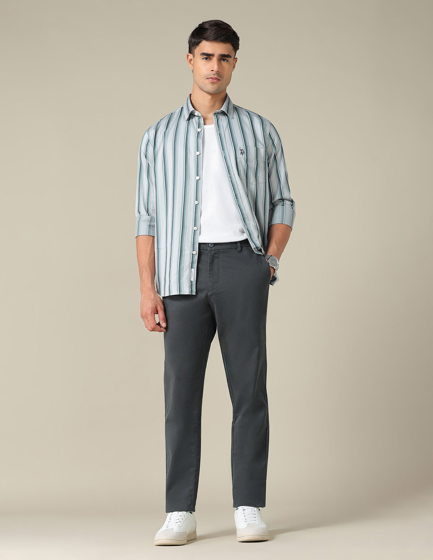 Austin Slim Fit Dobby Trousers Dark Grey - U.S. POLO ASSN. | Large