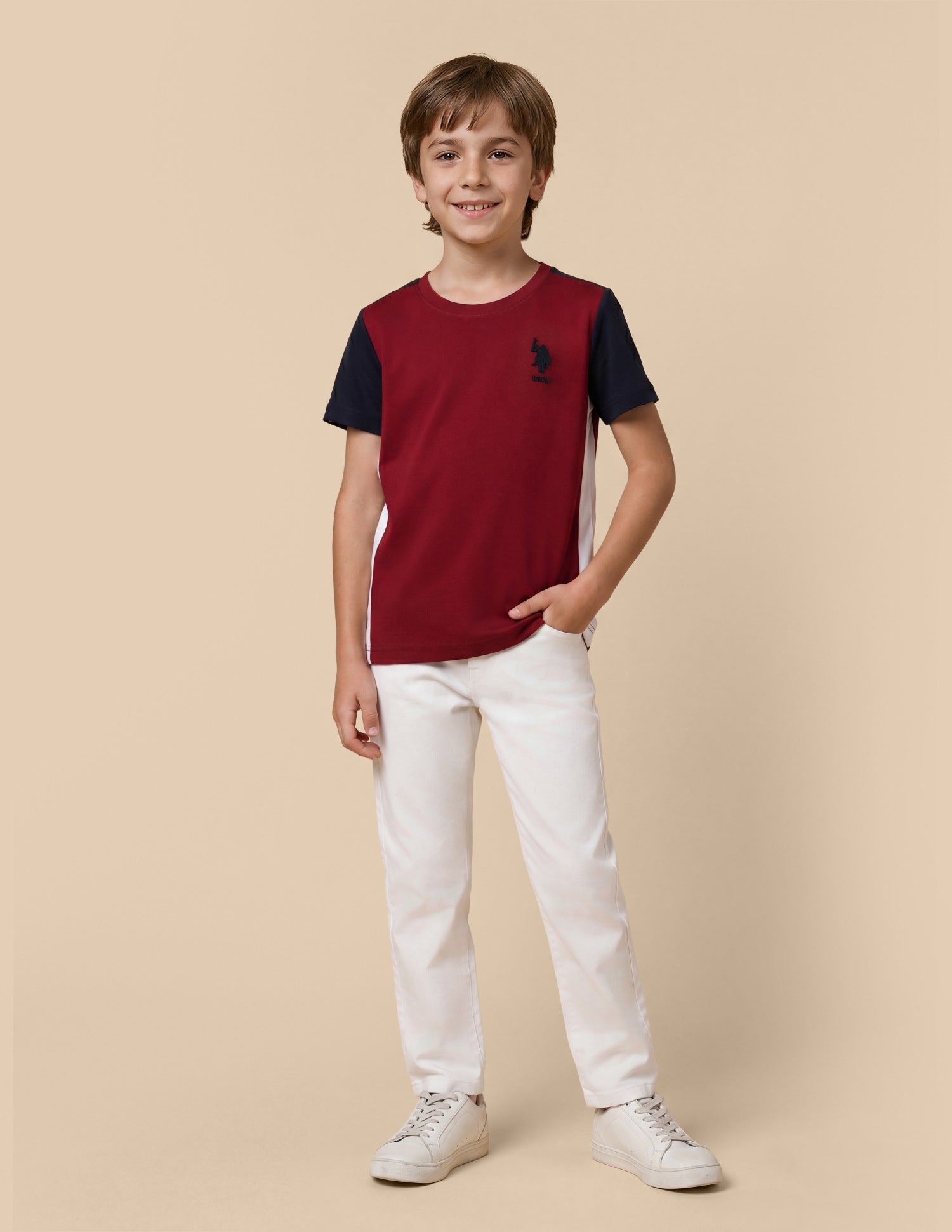 Colour Blocked Regular Fit T-Shirt Maroon - U.S. Polo Assn. India | Large