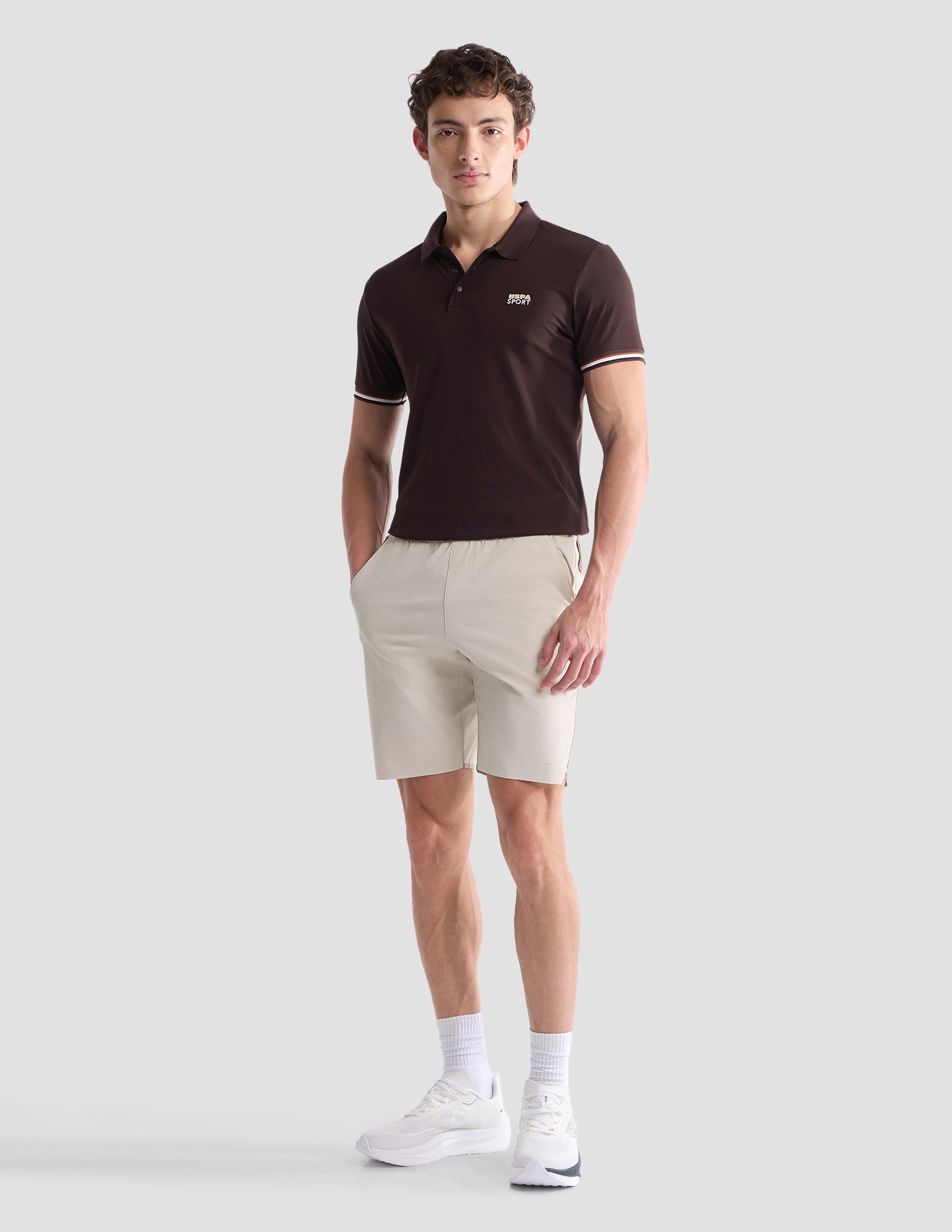 Mid Rise Solid Active Shorts Beige - U.S. Polo Assn. India | Large