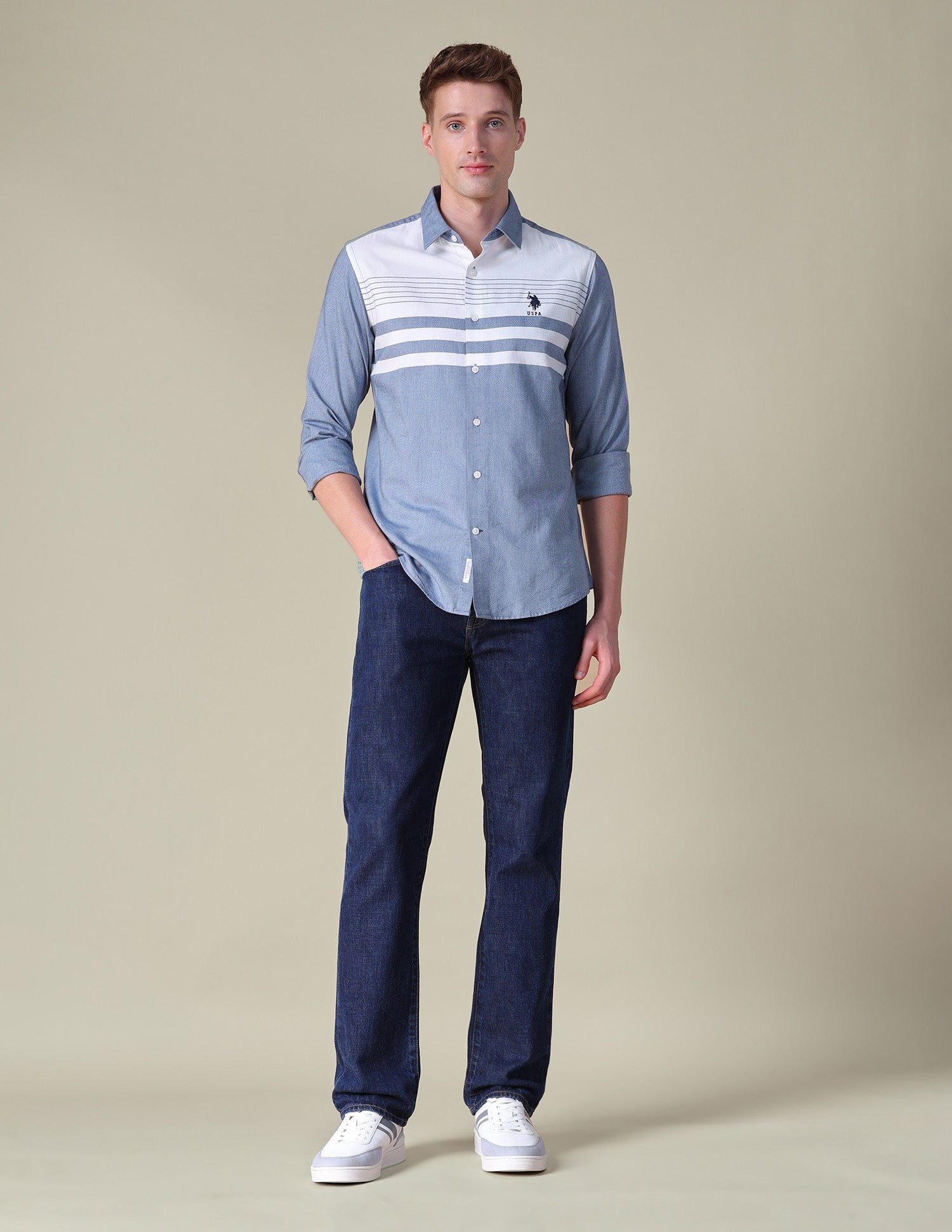 Oxford Horizontal Striped Shirt Ivory - U.S. POLO ASSN. | Large