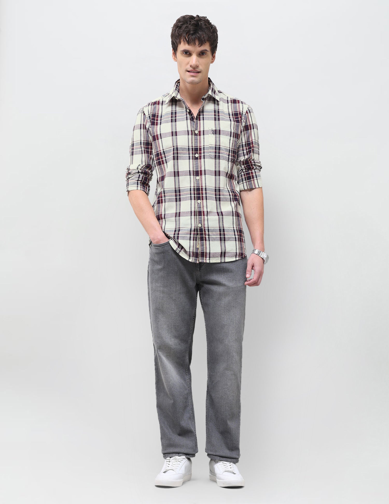 Plaid Checked Regular Fit Shirt Ivory - U.S. Polo Assn. India | Large