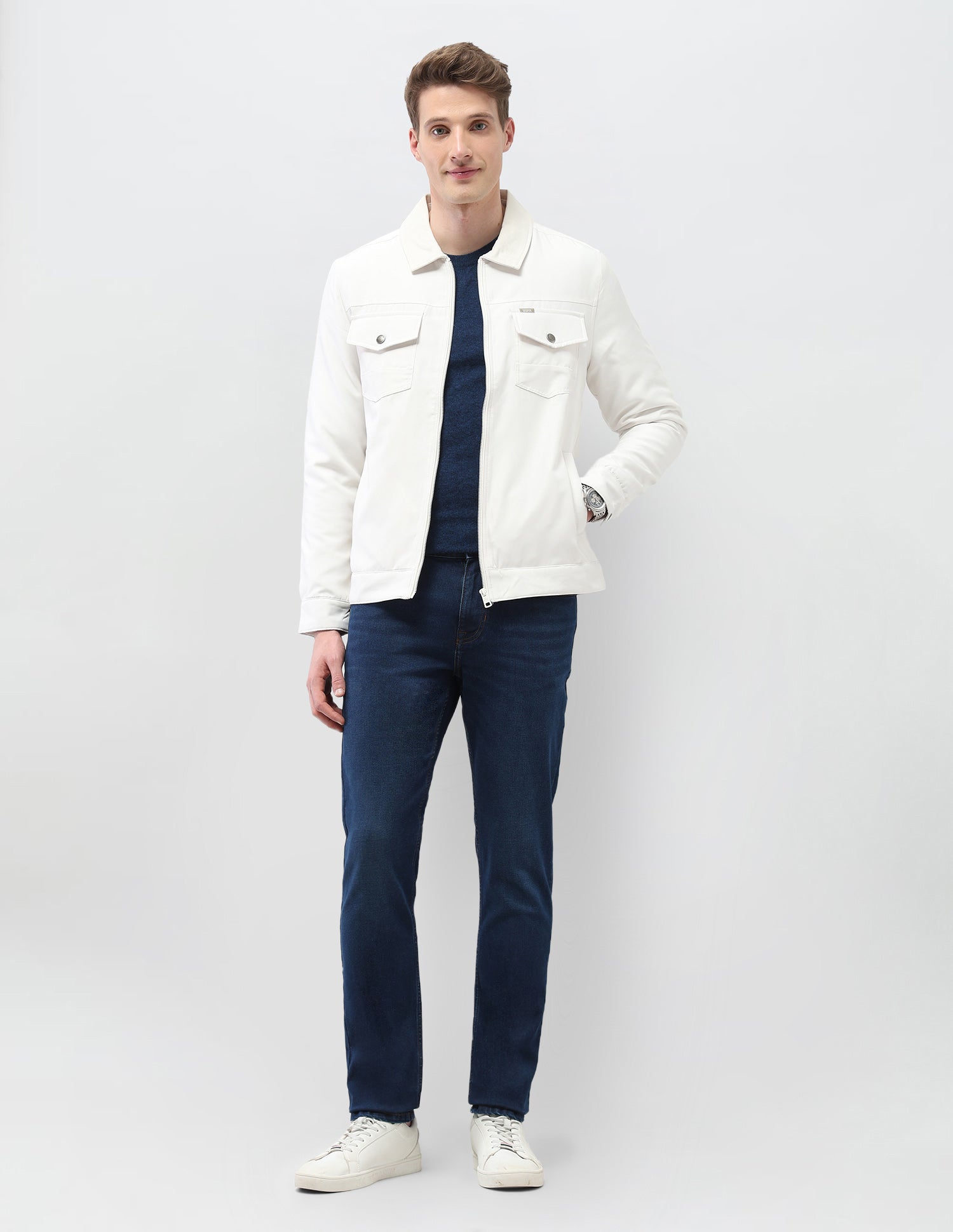 Solid Regular Fit Jacket Off White - U.S. Polo Assn. India | Large