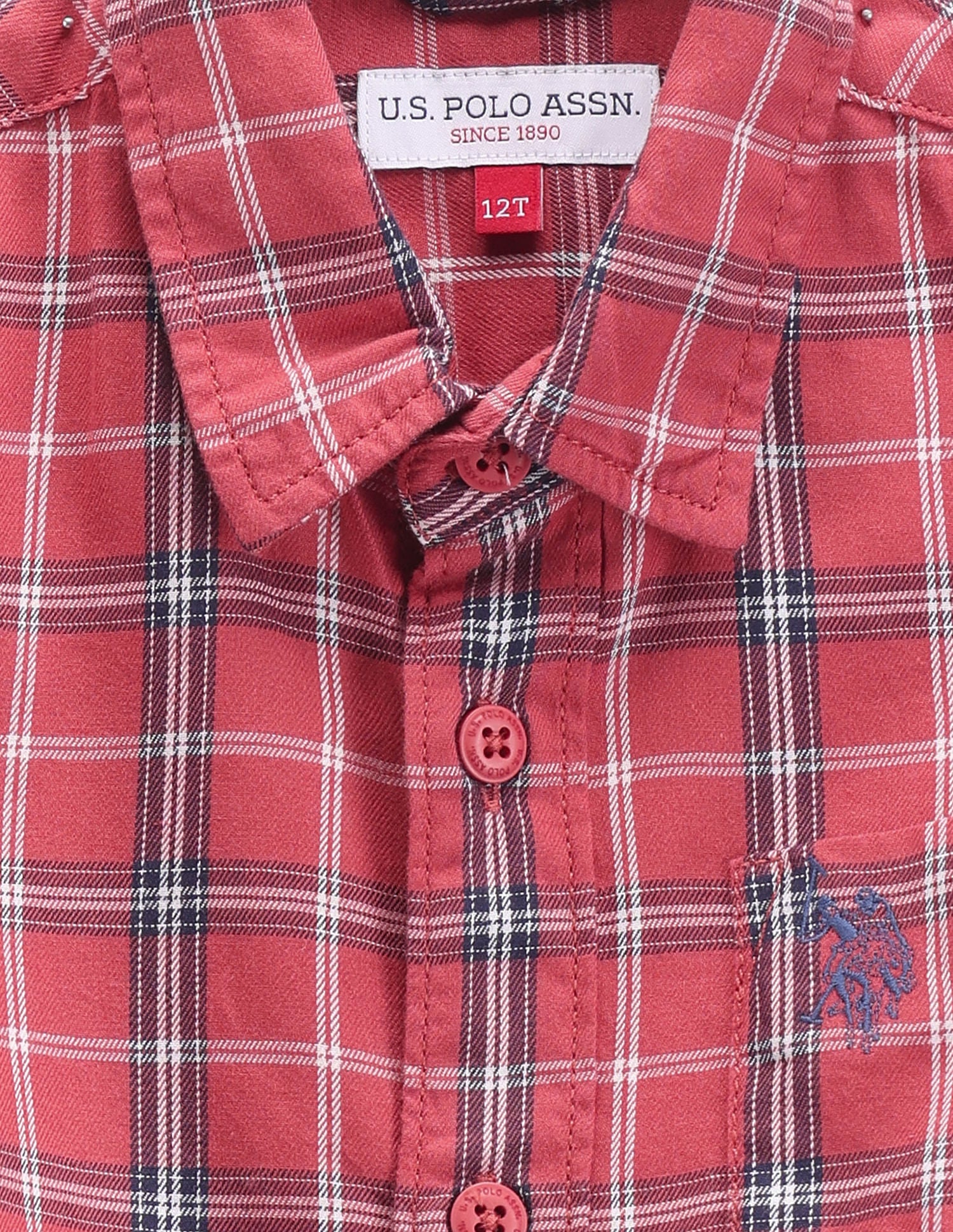 Boys Cutaway Collar Tartan Shirt Red - U.S. POLO ASSN. | Large