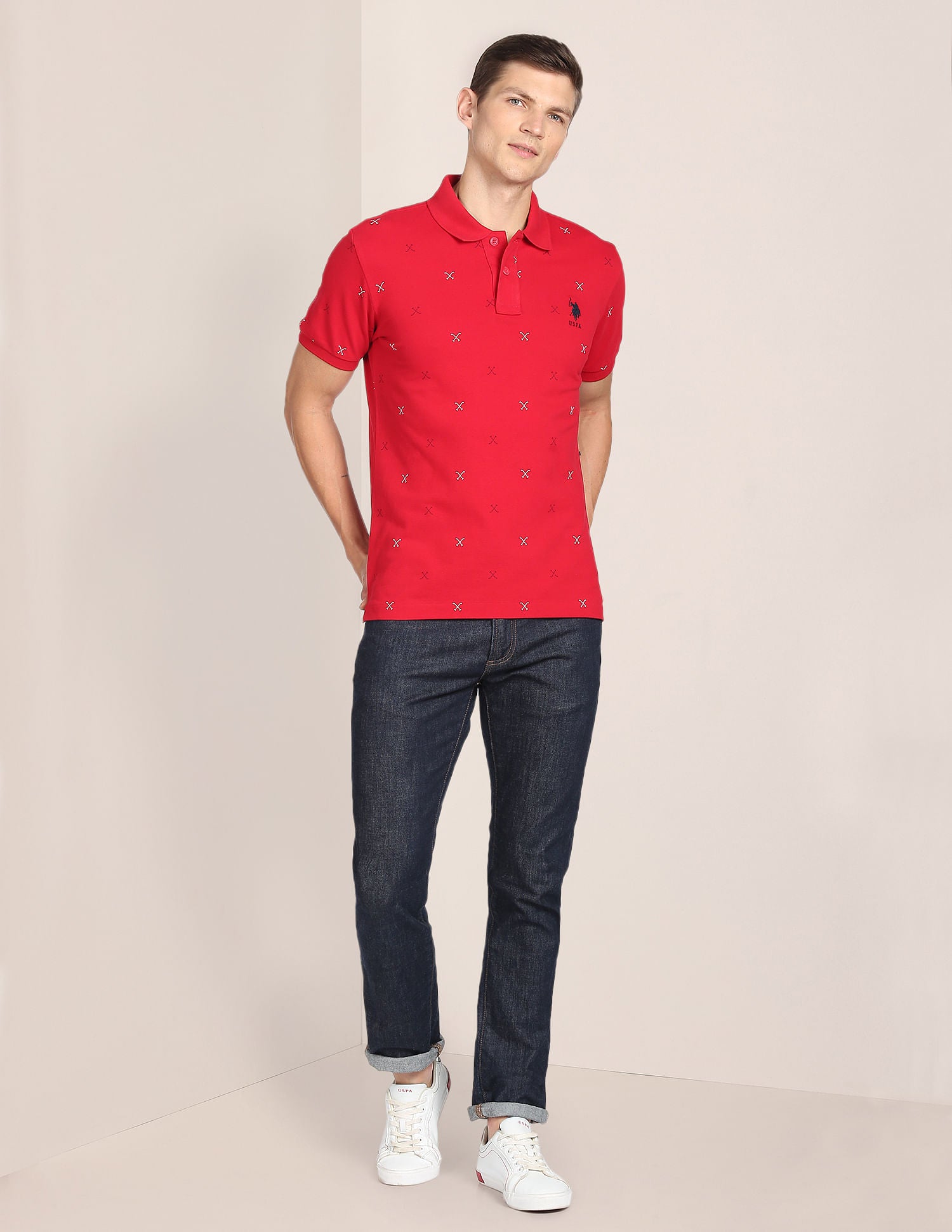 All Over Brand Print Polo Shirt Red - U.S. Polo Assn. India | Large