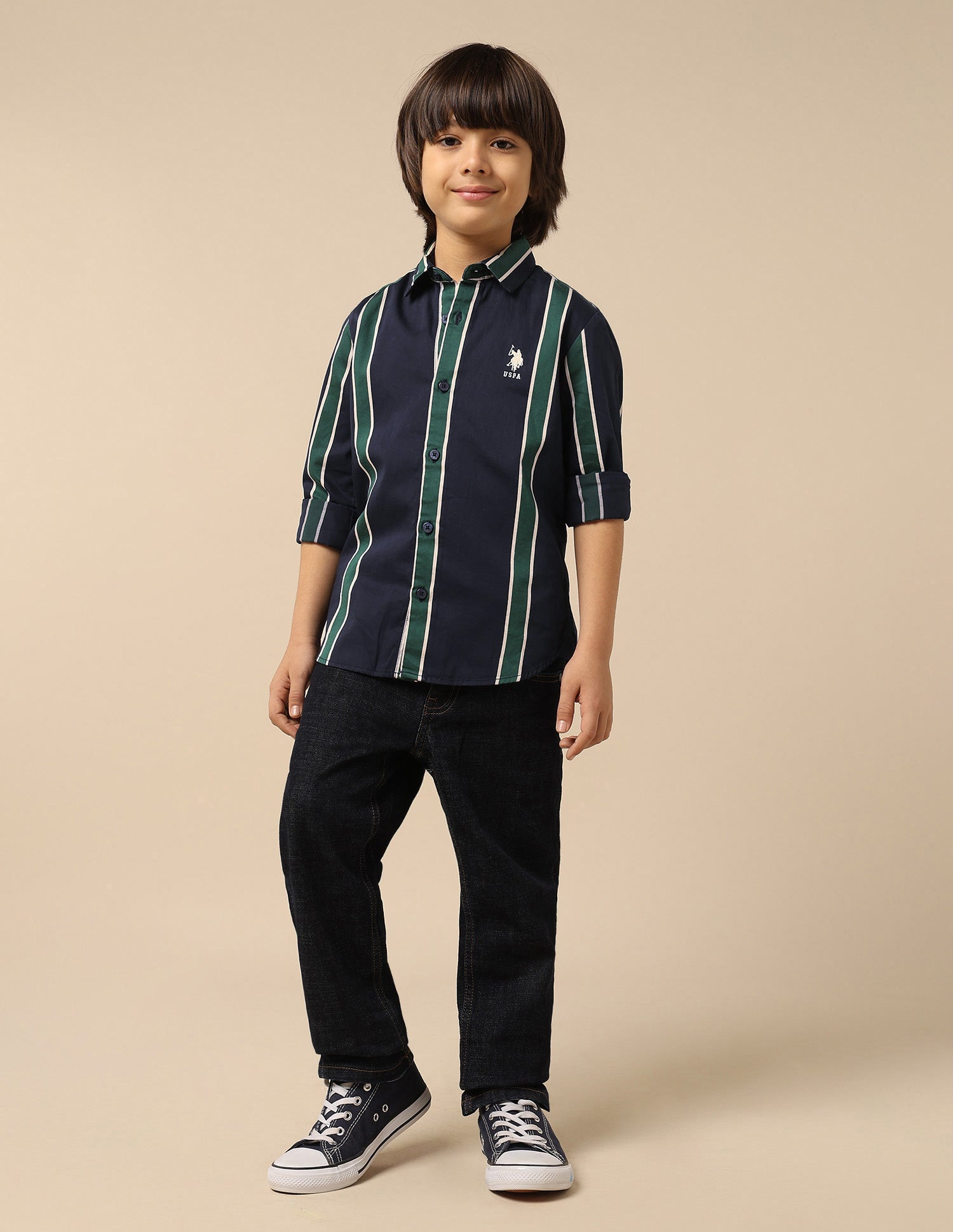 Boys Vertical Striped Twill Shirt Navy - U.S. POLO ASSN. | Large