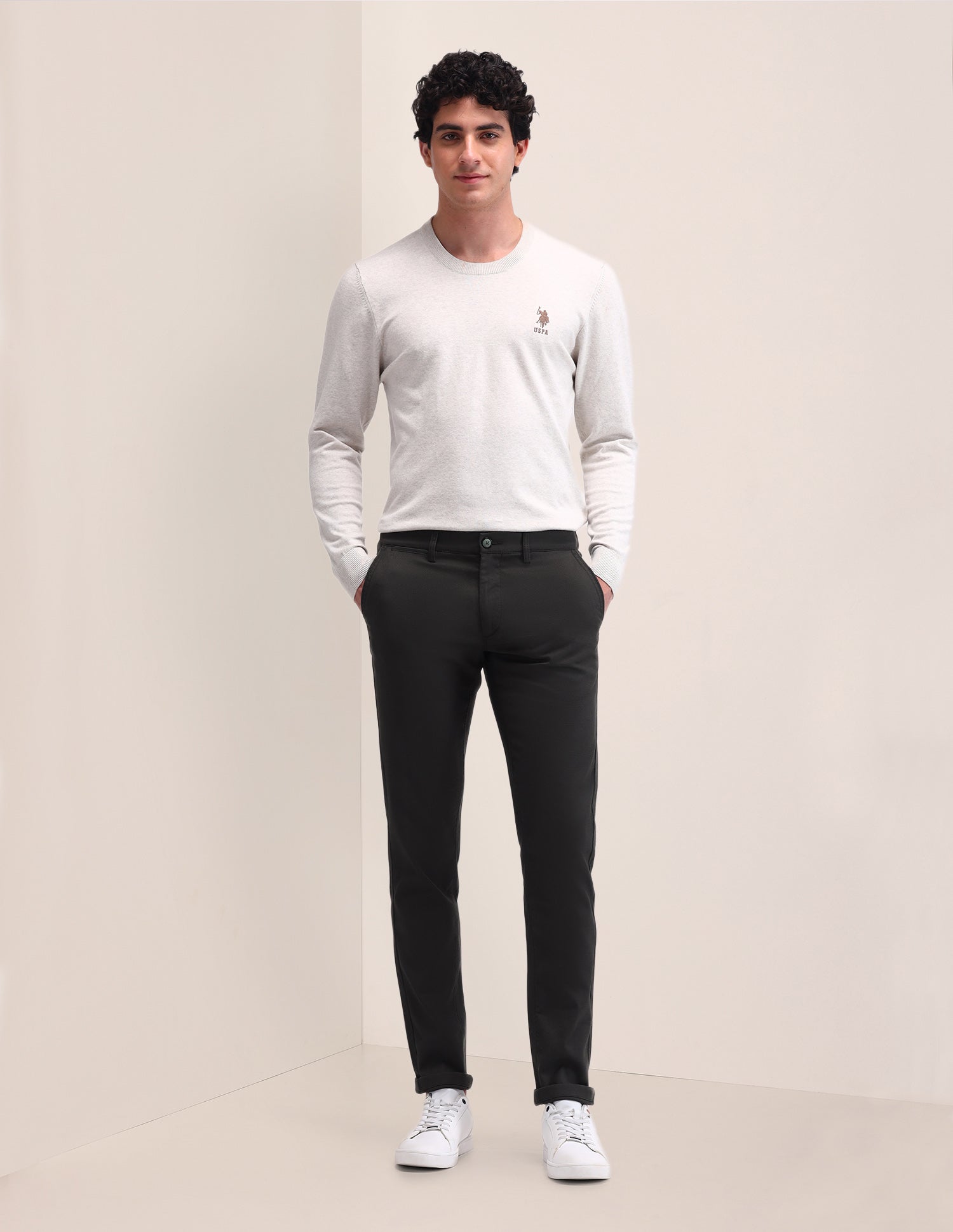 Austin Slim Fit Solid Trousers Dark Olive - U.S. POLO ASSN. | Large