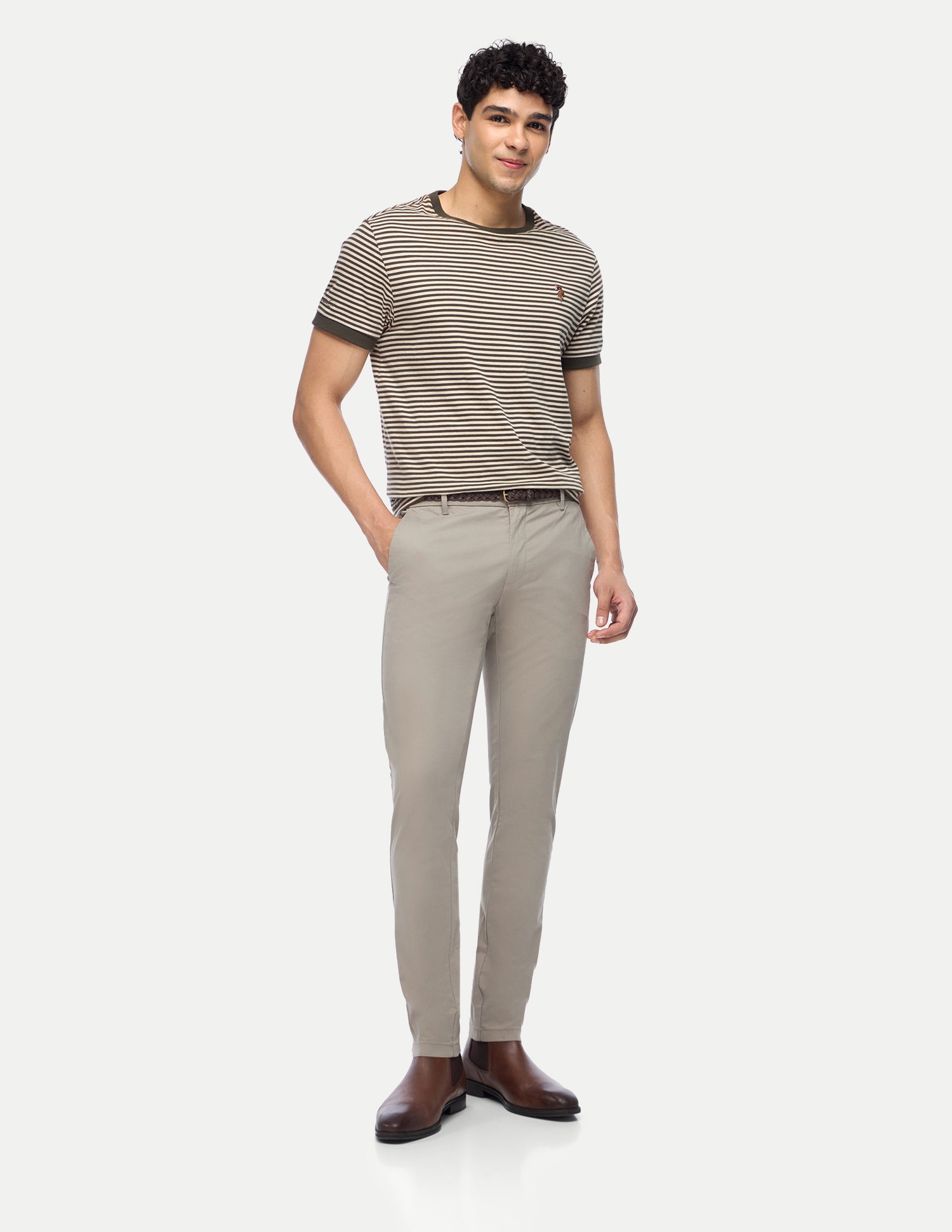 Austin Trim Regular Fit Twill Trousers Light Khaki - U.S. Polo Assn. India | Large