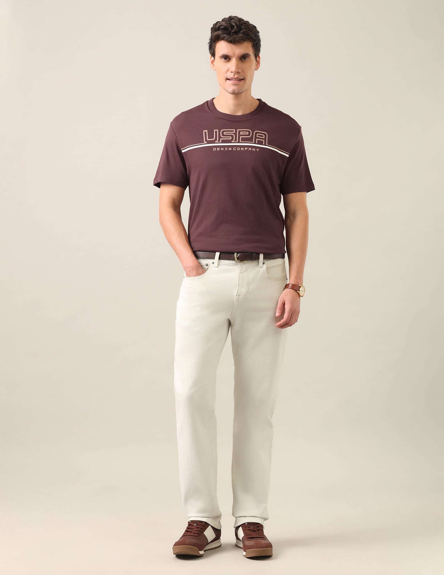Typographic Brand Printed Regular Fit T-Shirt Maroon - U.S. Polo Assn. India | Large