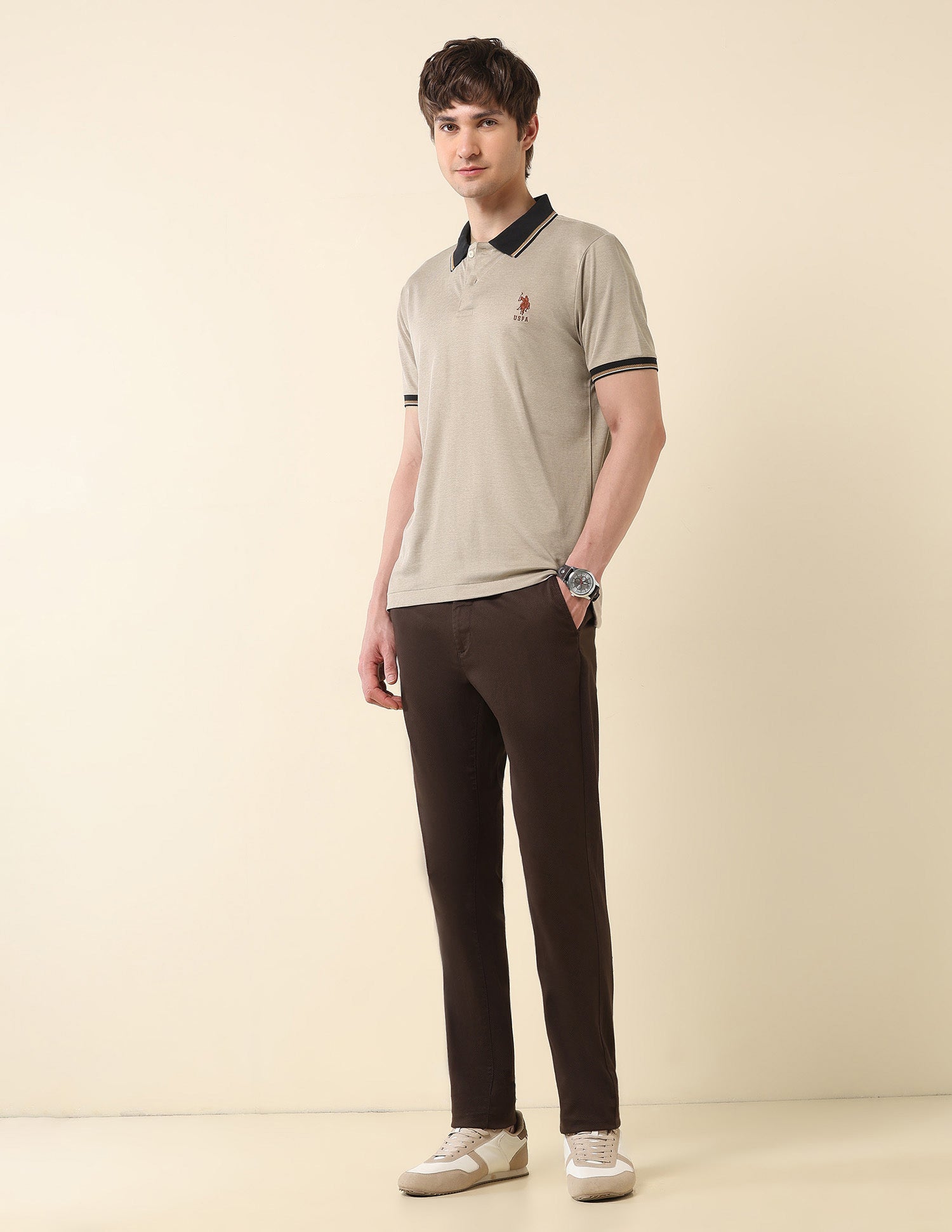 Solid Slim Fit Varsity Polo Shirt Brown - U.S. Polo Assn. India | Large