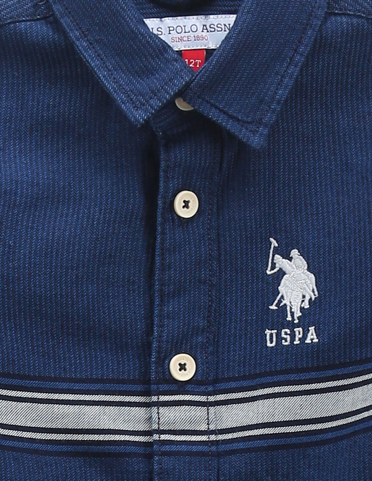 Boys Horizontal Stripe Cotton Shirt Navy - U.S. POLO ASSN. | Large