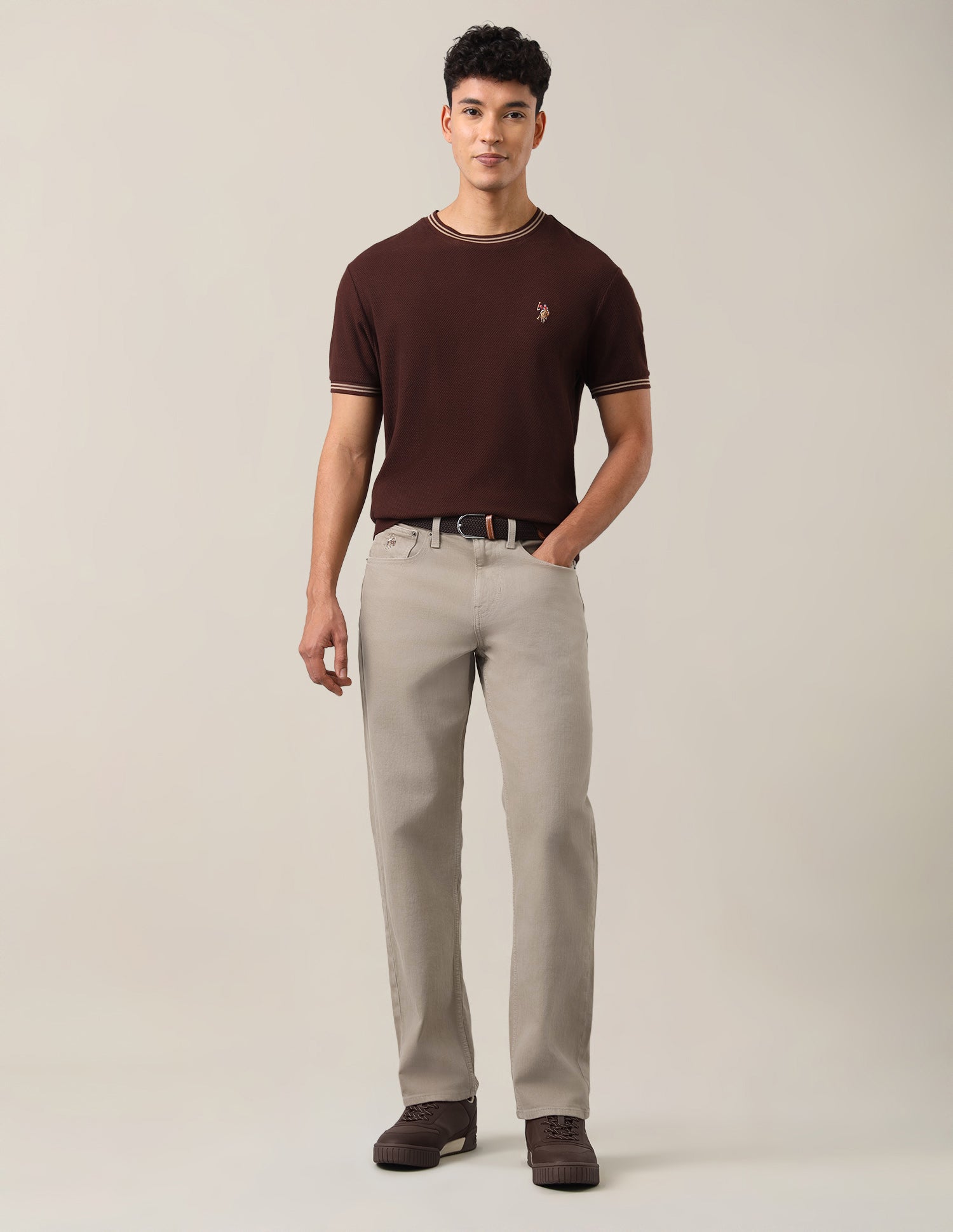 Shawn Relaxed Fit Brown Jeans Khaki - U.S. Polo Assn. India | Large