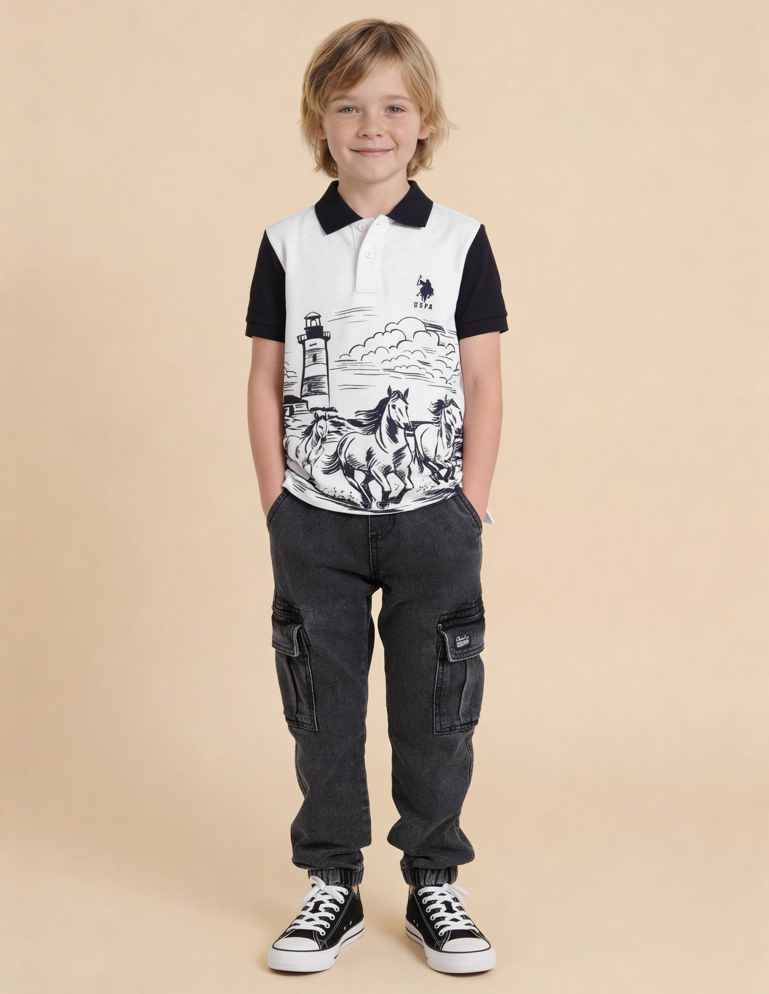 Graphic Printed Regular Fit Polo Shirt White - U.S. Polo Assn. India | Large