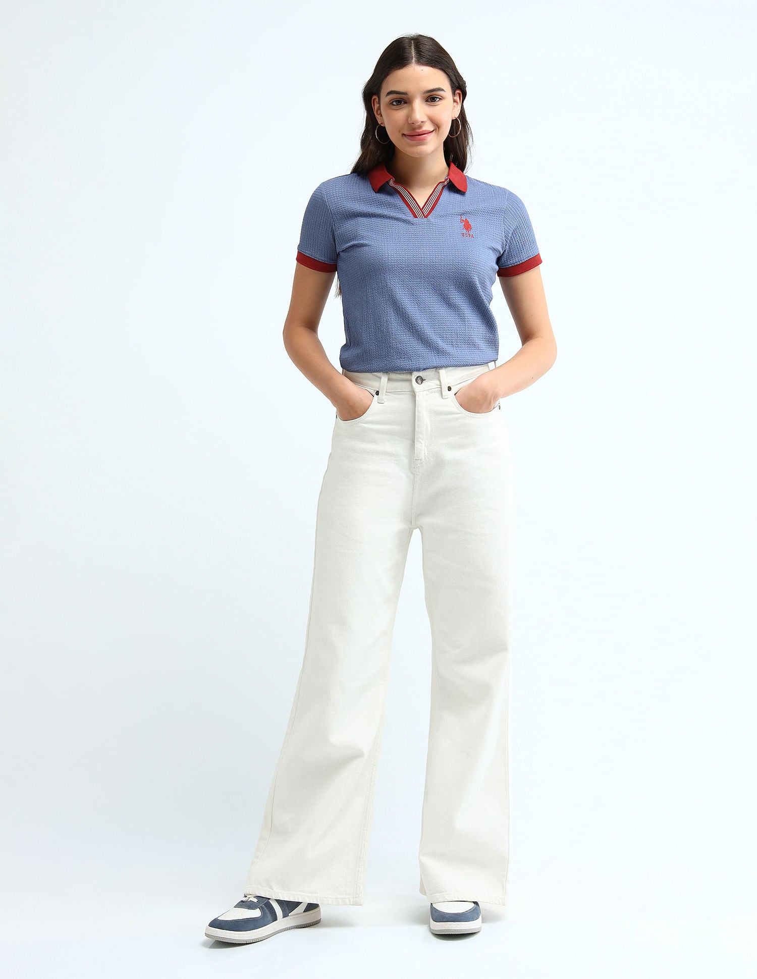 Contrast Collar Textured Polo Shirt Light Blue - U.S. POLO ASSN. | Large