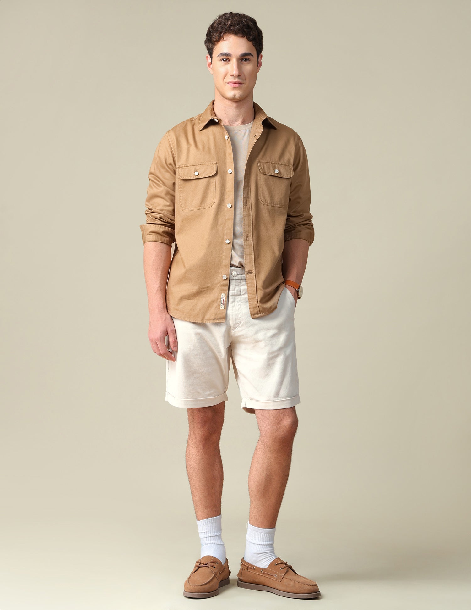 Mid Rise Slim Fit Shorts Beige - U.S. Polo Assn. India | Large