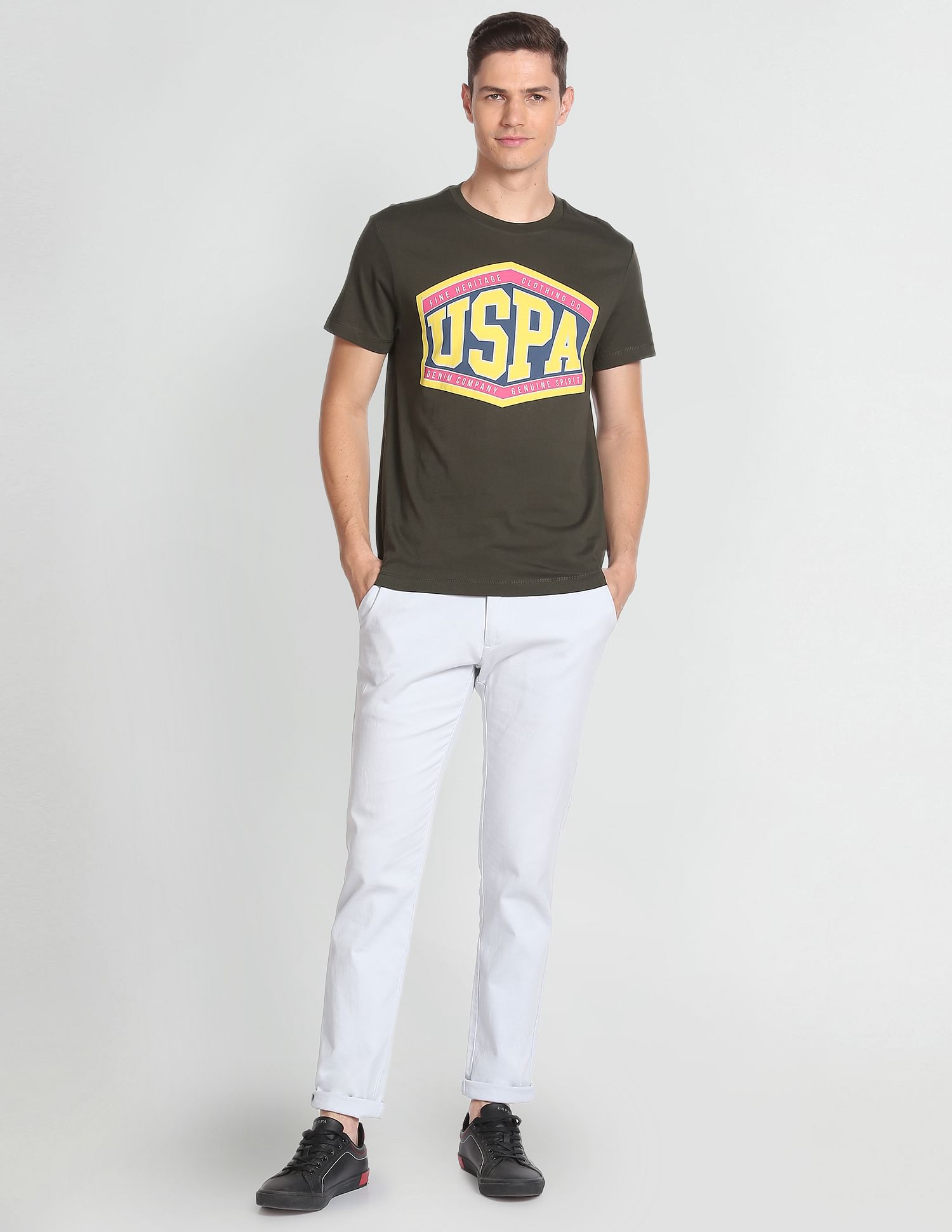 Cotton Slim Fit T-Shirt Olive - U.S. Polo Assn. India | Large