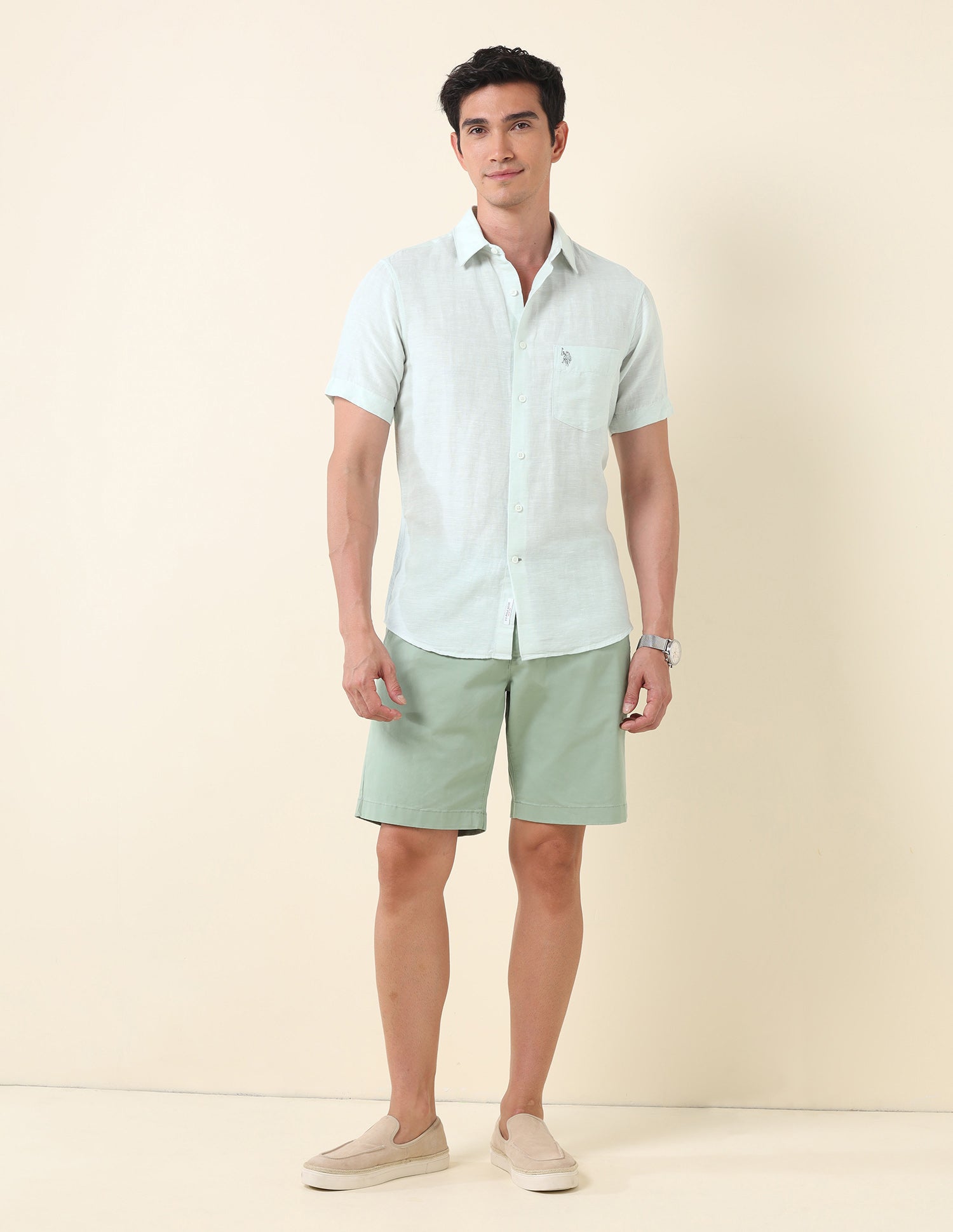 Tailored Fit Textured Shirt Light Green - U.S. Polo Assn. India | Large