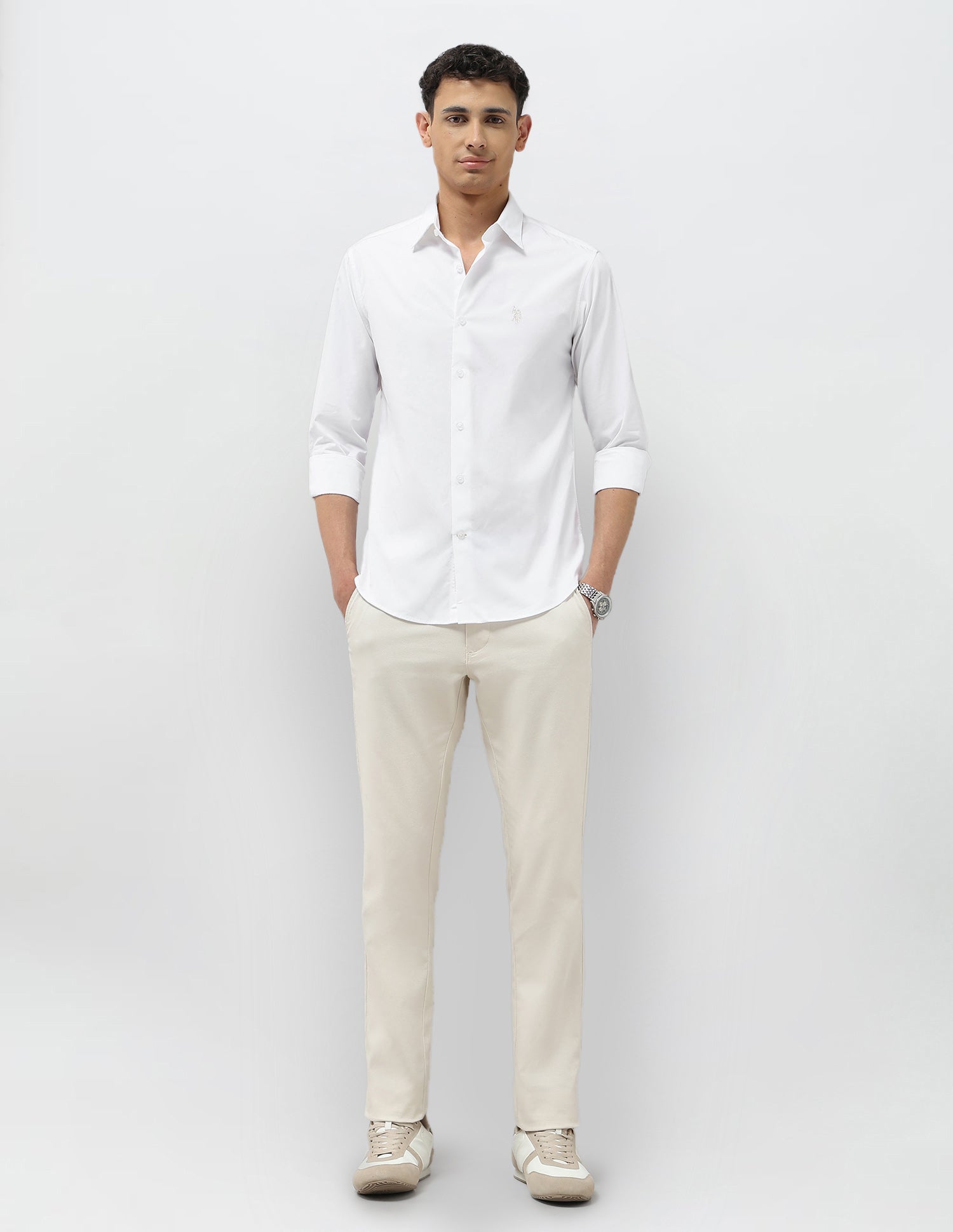 Dobby Tailored Fit Shirt White - U.S. POLO ASSN. | Large