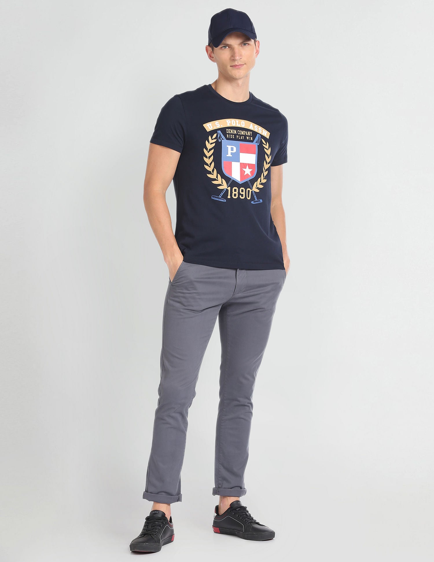 Crew Neck Brand Graphic Print T-Shirt Navy - U.S. POLO ASSN. | Large