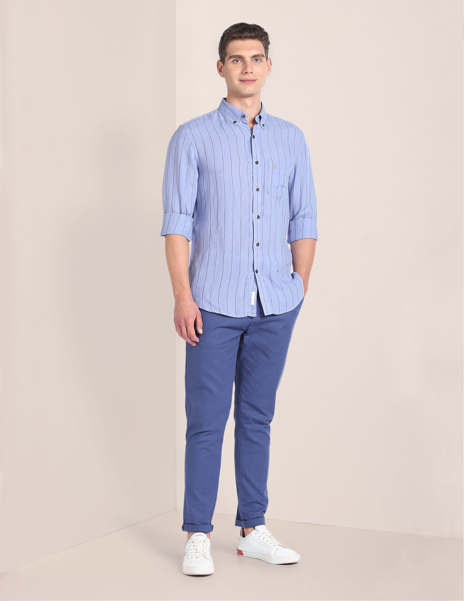 Vertical Stripe Linen Shirt Blue - U.S. Polo Assn. India | Large
