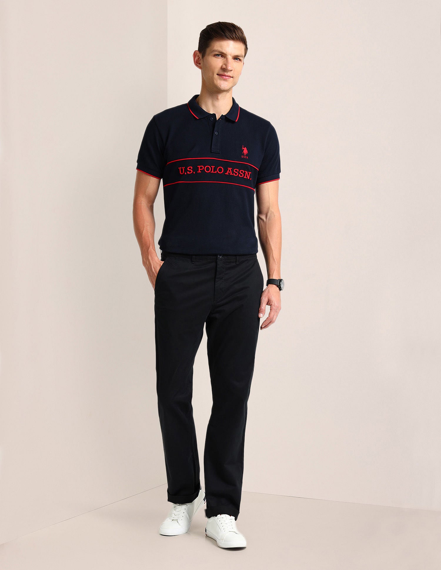 Riley Fit Solid Trousers Black - U.S. Polo Assn. India | Large